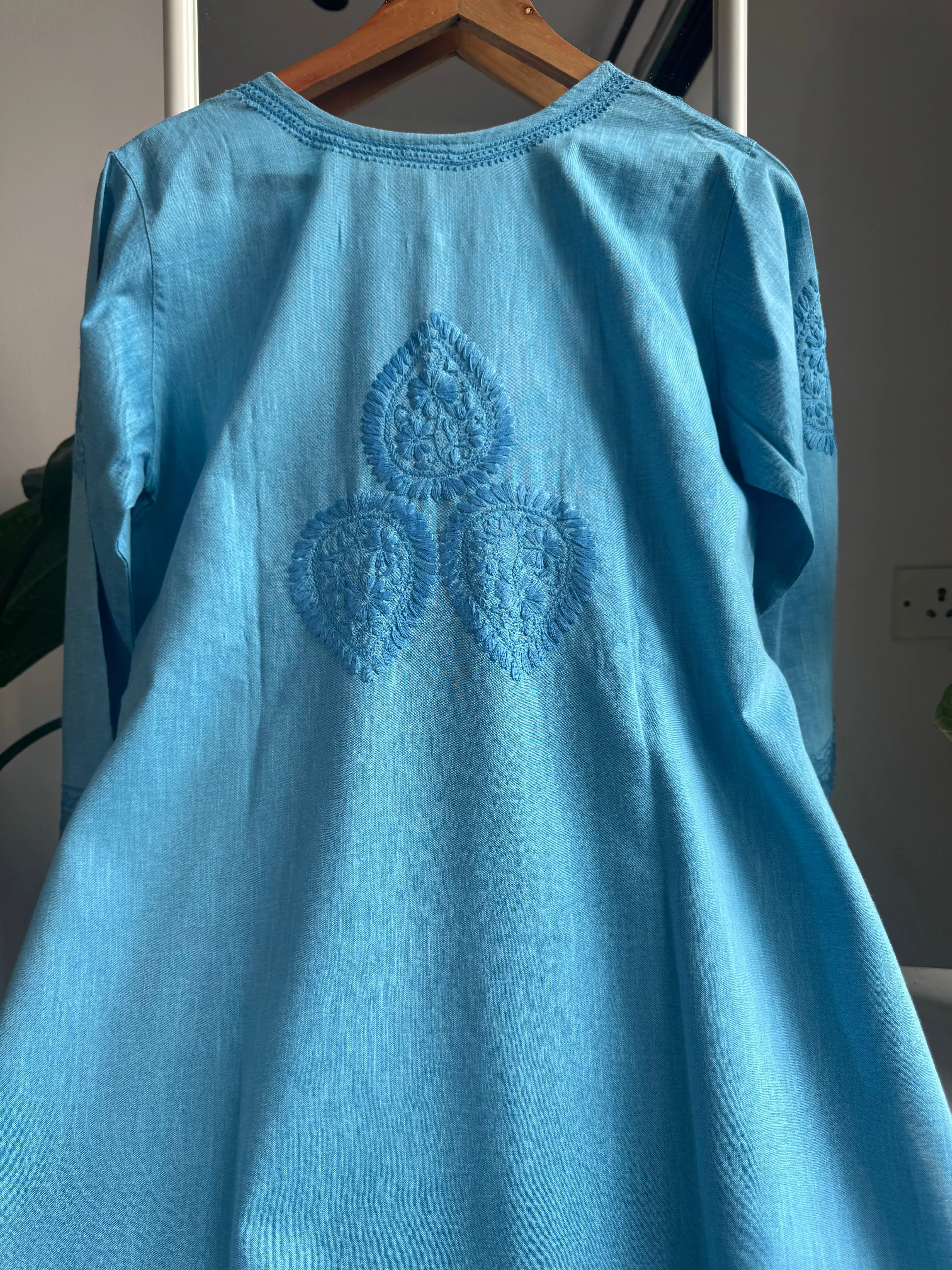 Thick Cotton Chikankari Kurti -  Blue ARIAA CHIKANKARI 