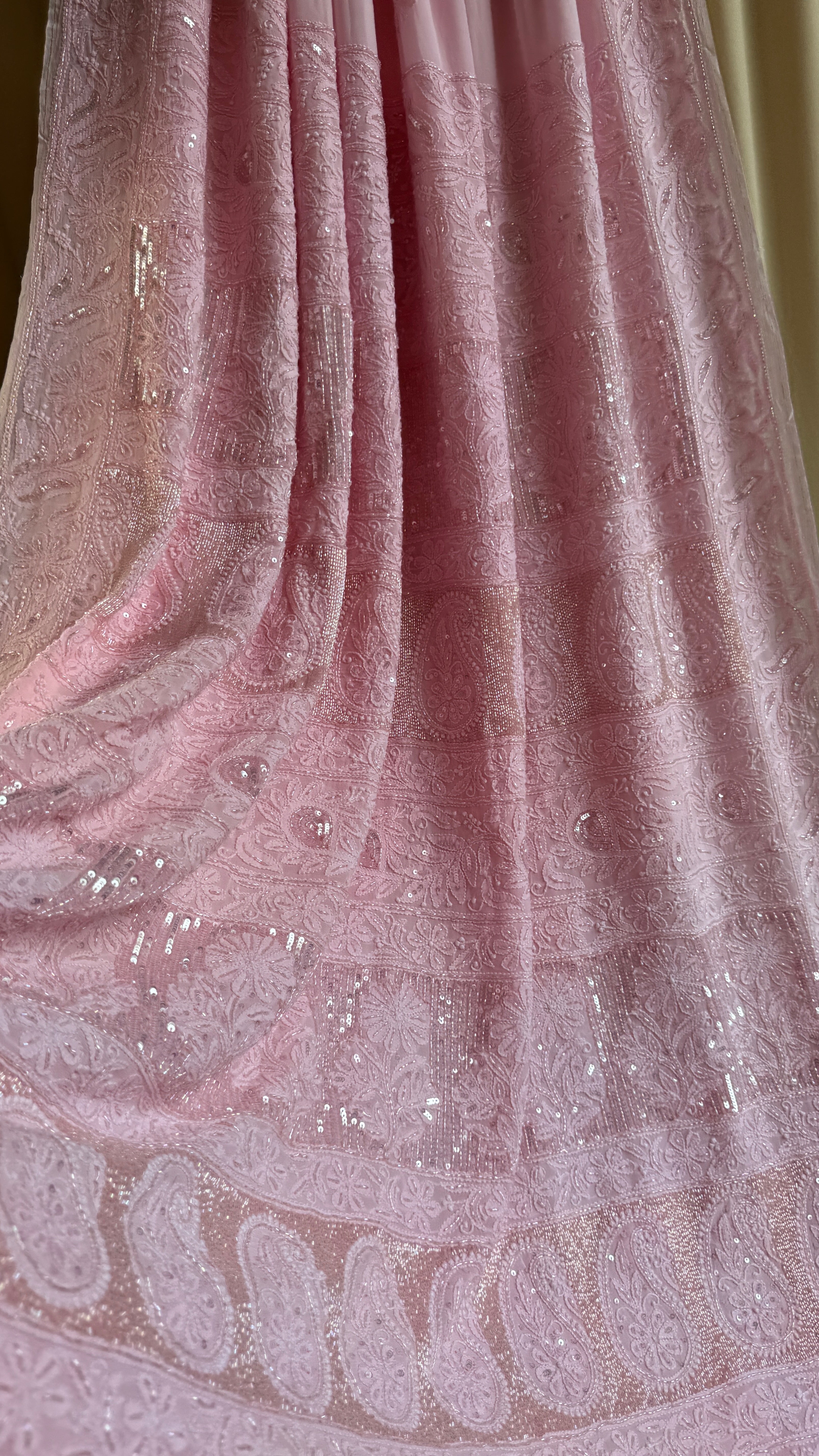 Viscose Chikankari saree with Pearl embellishments - Pink