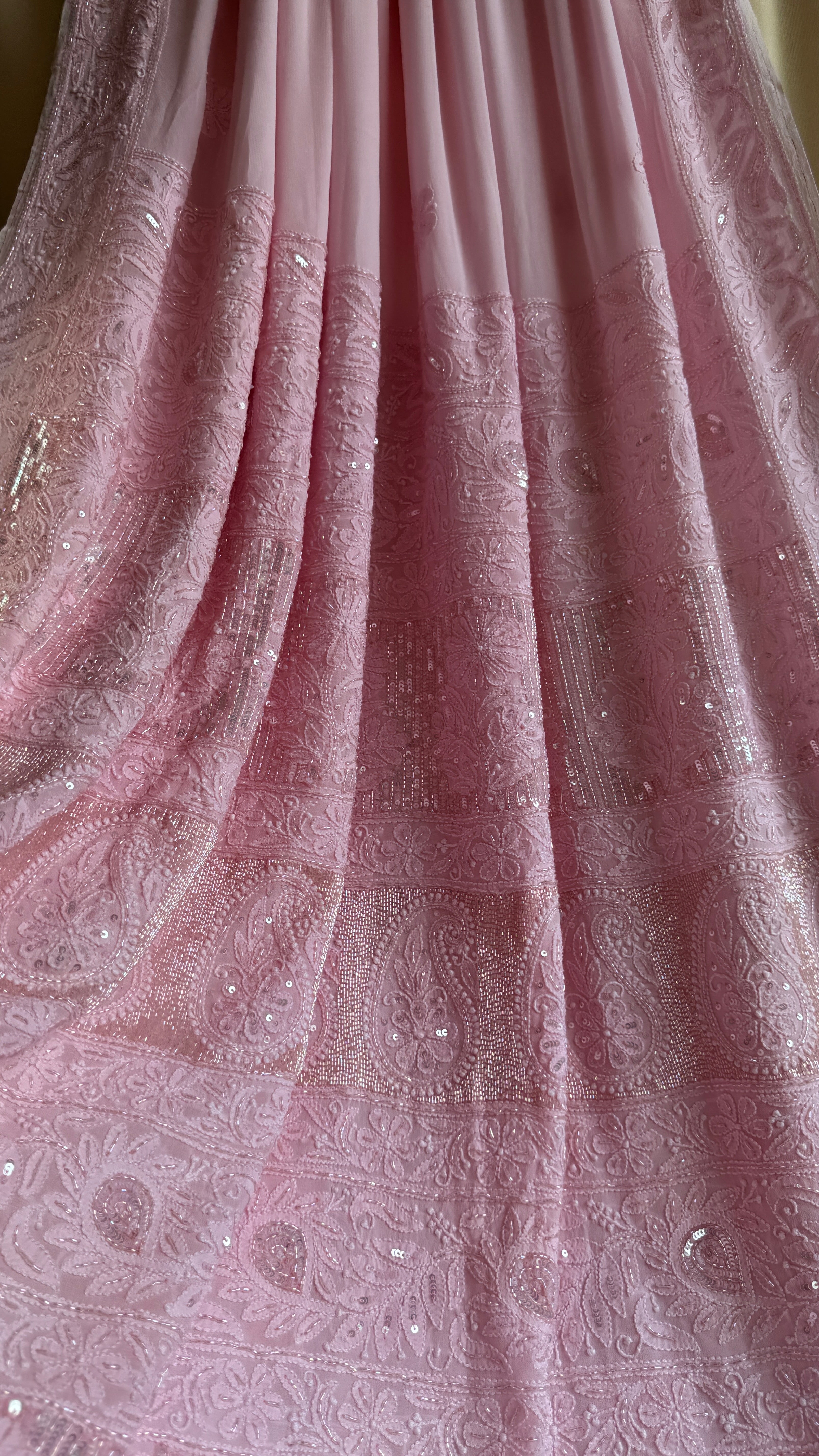 Viscose Chikankari saree with Pearl embellishments - Pink