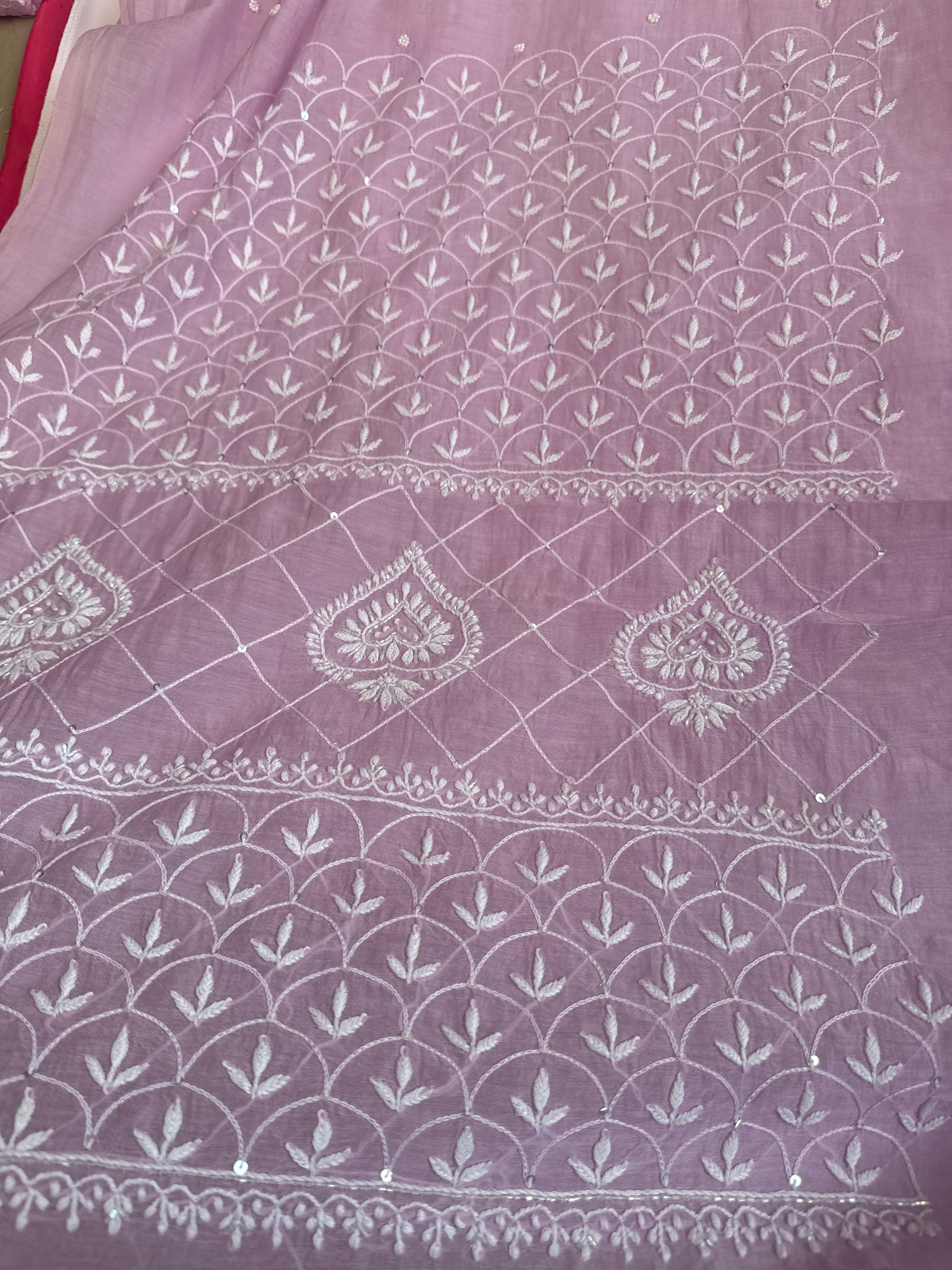 Mul Chanderi Chikankari - Unstitched Set - Lilac