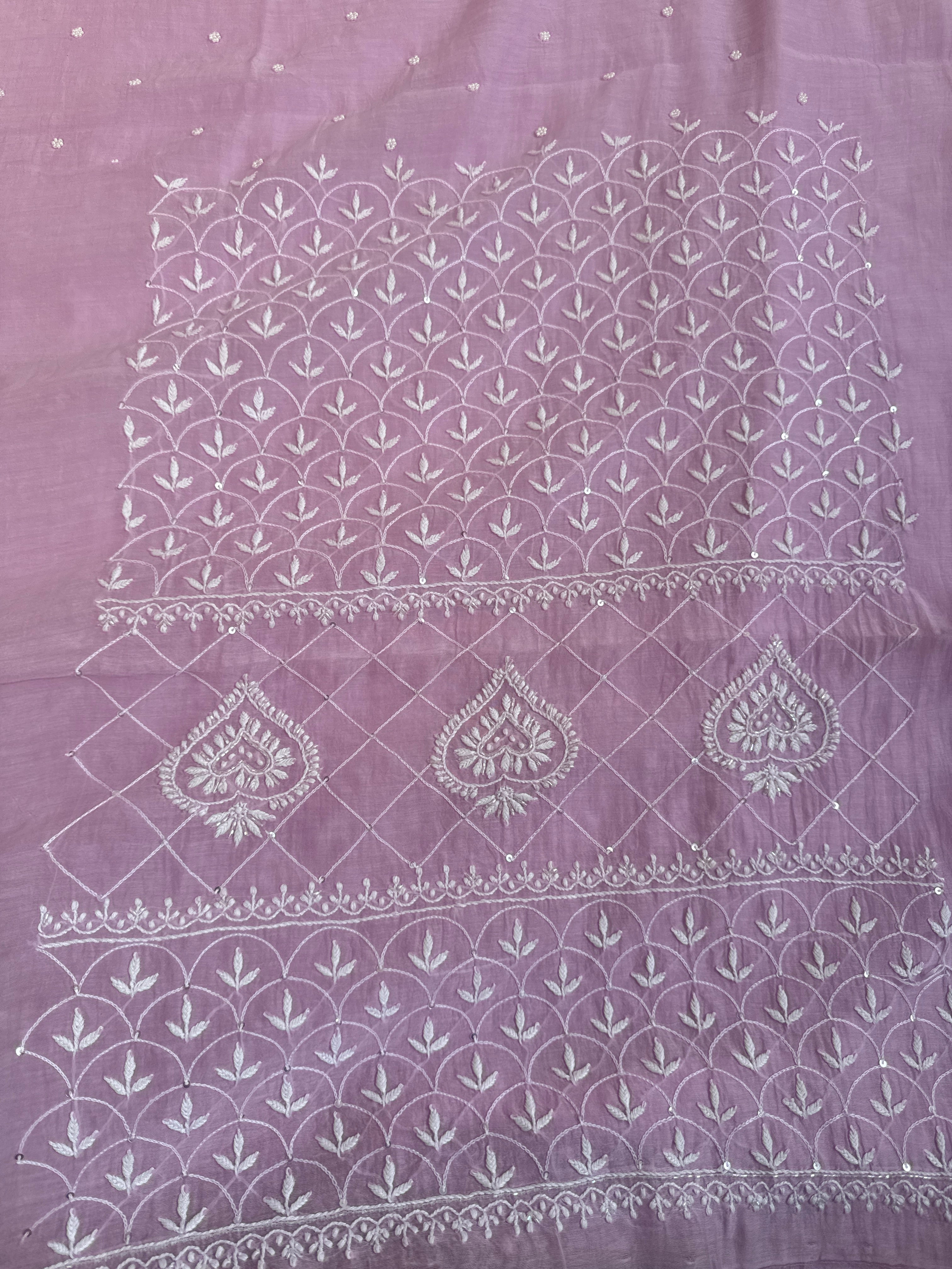 Mul Chanderi Chikankari - Unstitched Set - Lilac
