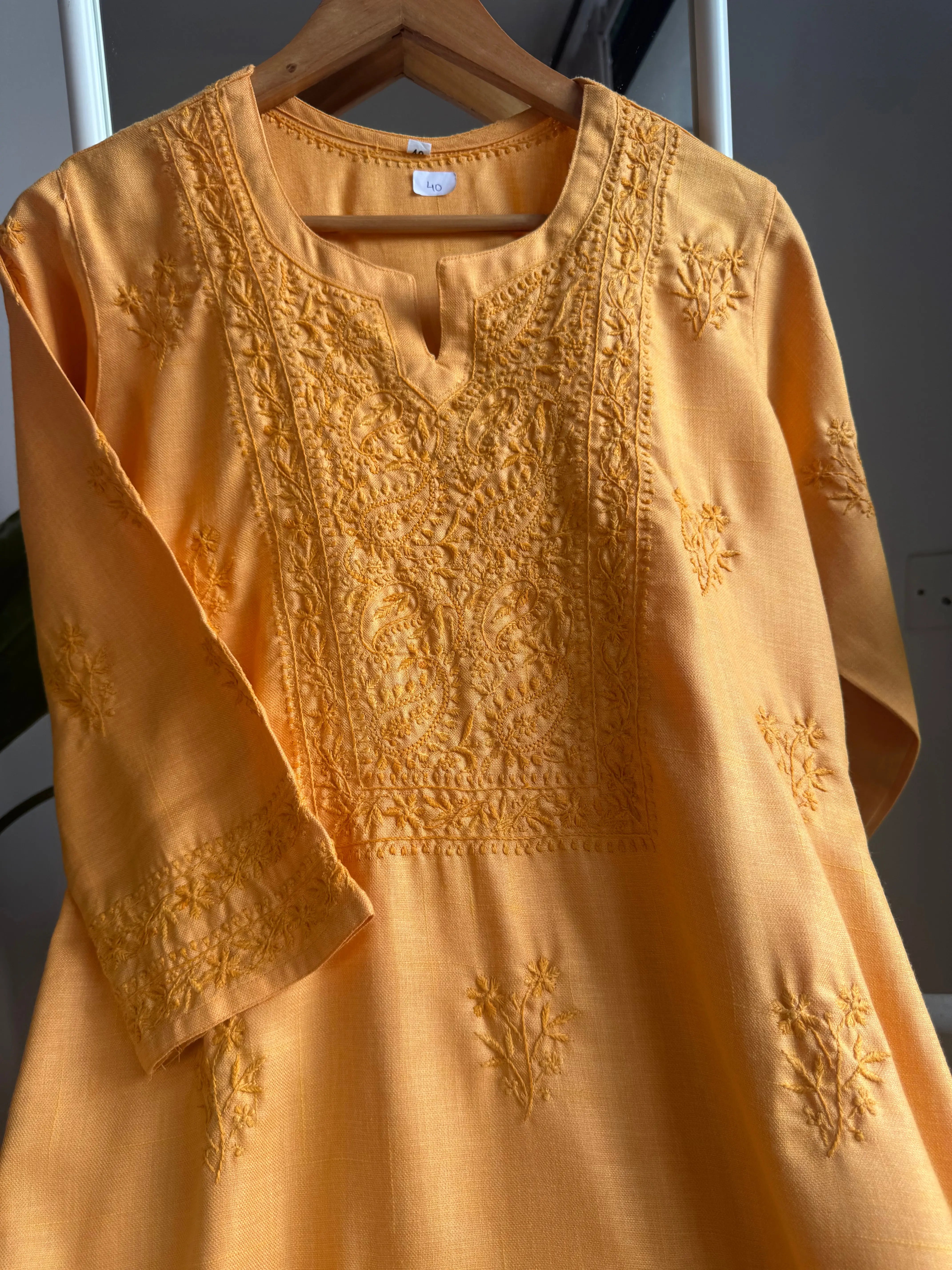 Thick Cotton Chikankari Kurti - Sunset Orange ARIAA CHIKANKARI 