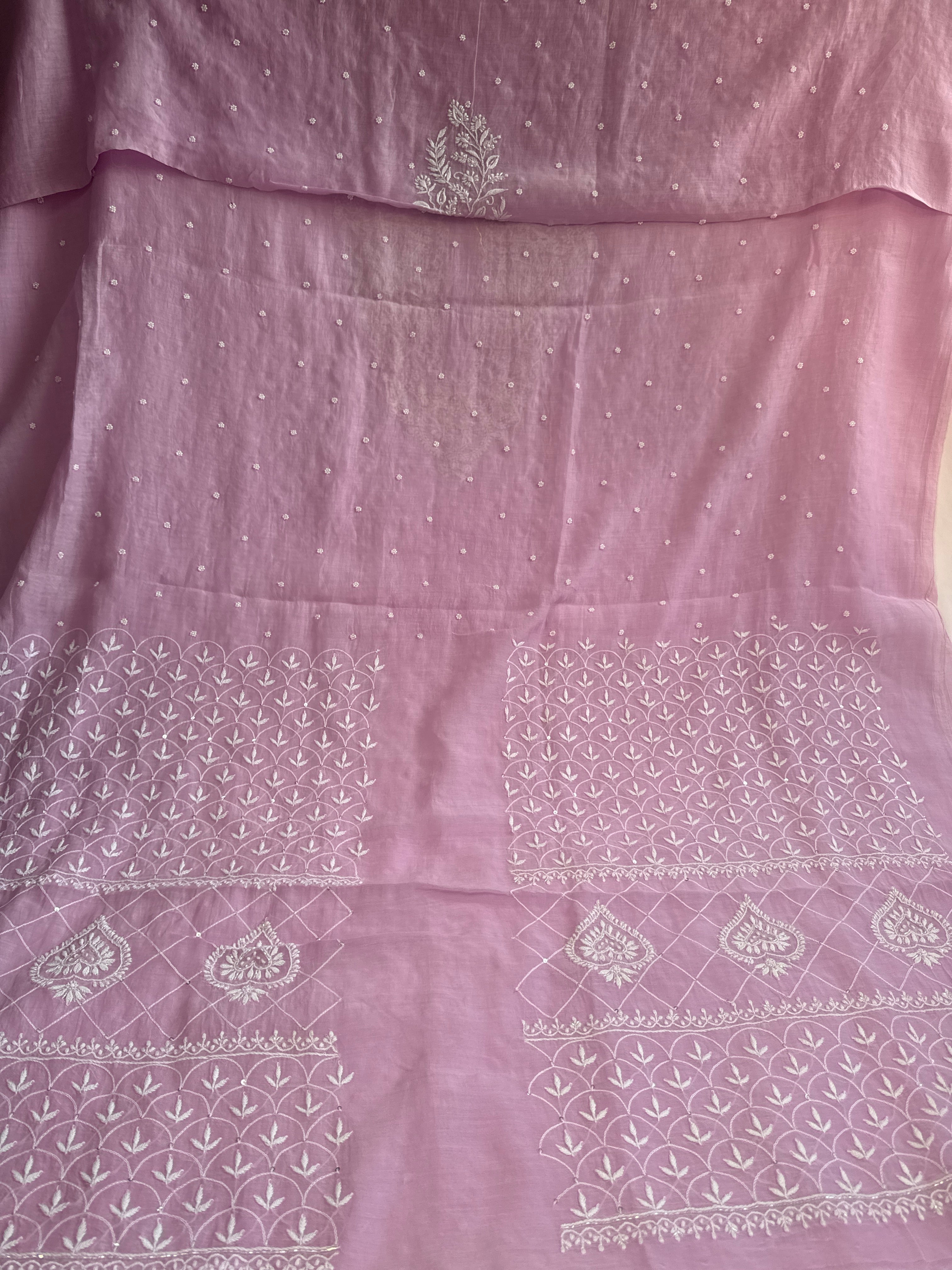 Mul Chanderi Chikankari - Unstitched Set - Lilac