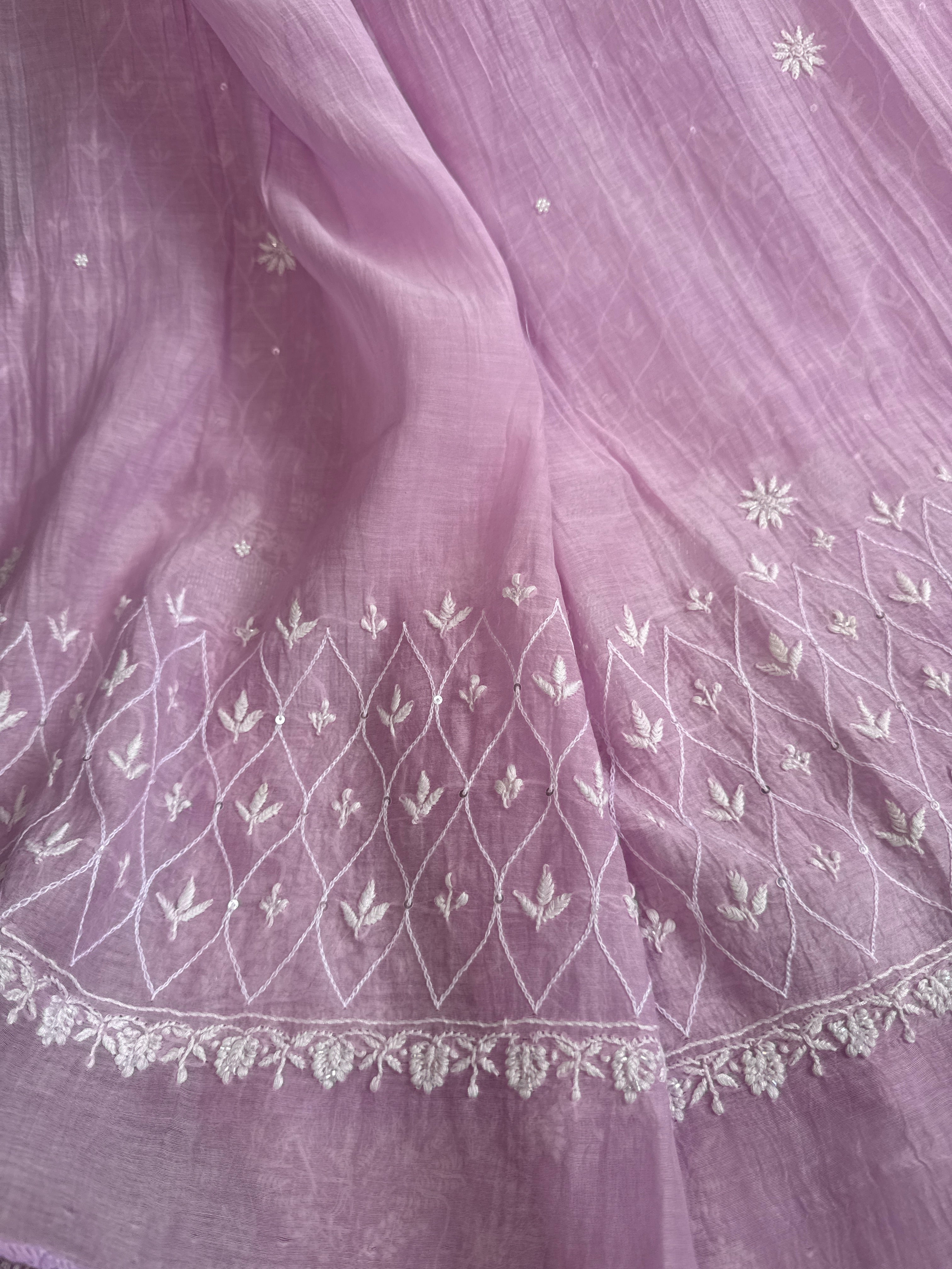 Mul Chanderi Chikankari - Unstitched Set - Lilac