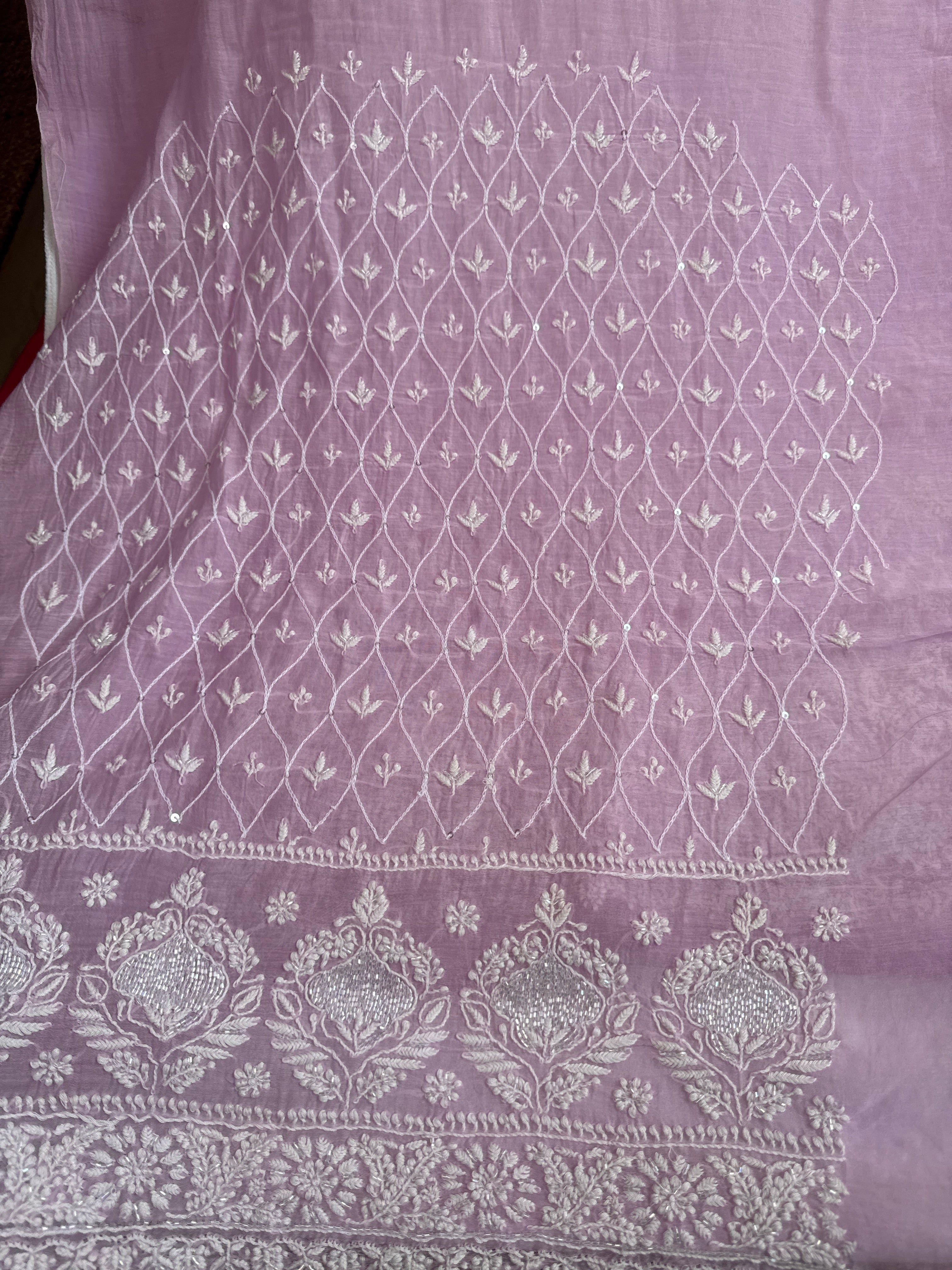 Mul Chanderi Chikankari - Unstitched Set - Lilac