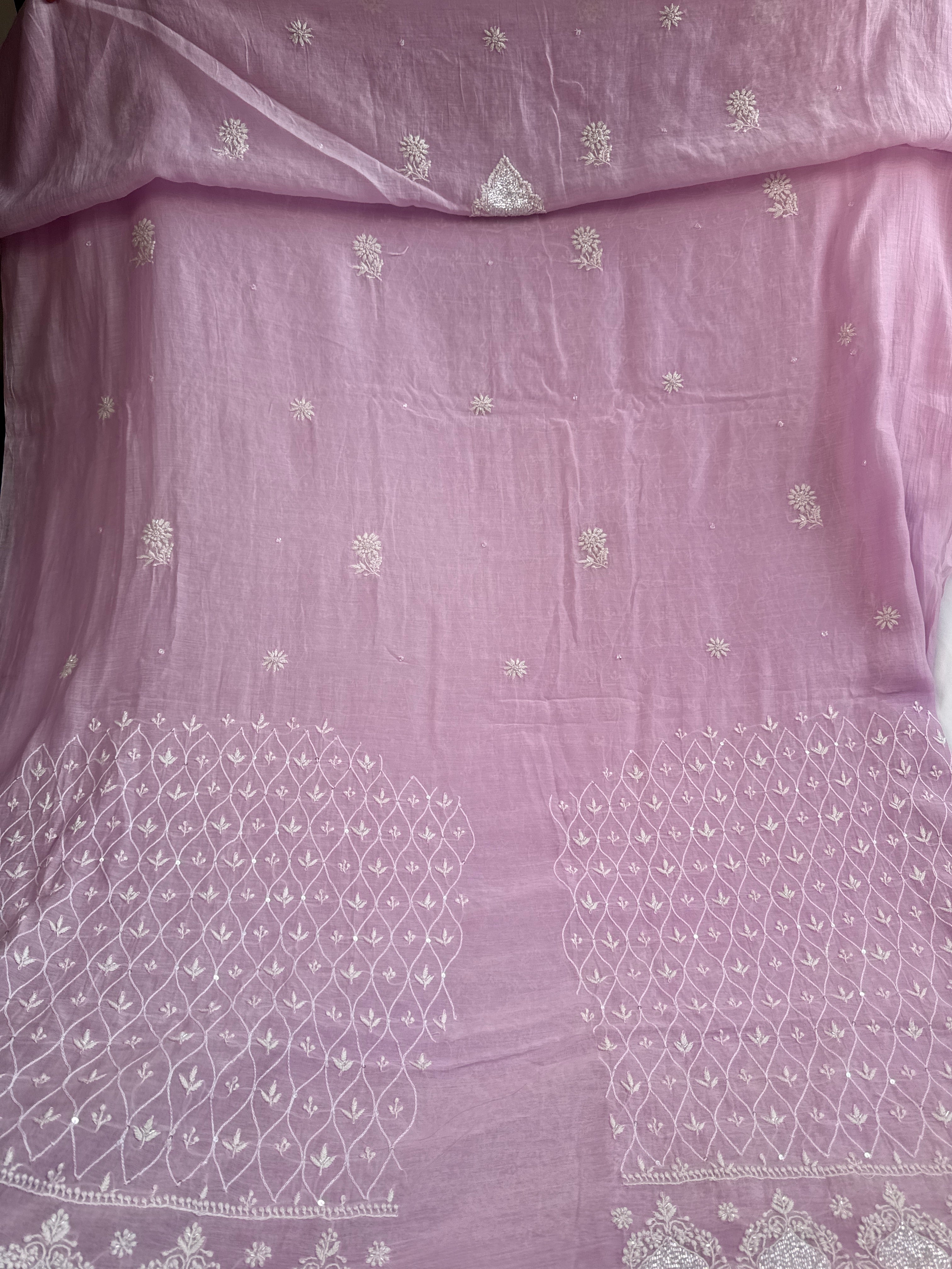 Mul Chanderi Chikankari - Unstitched Set - Lilac