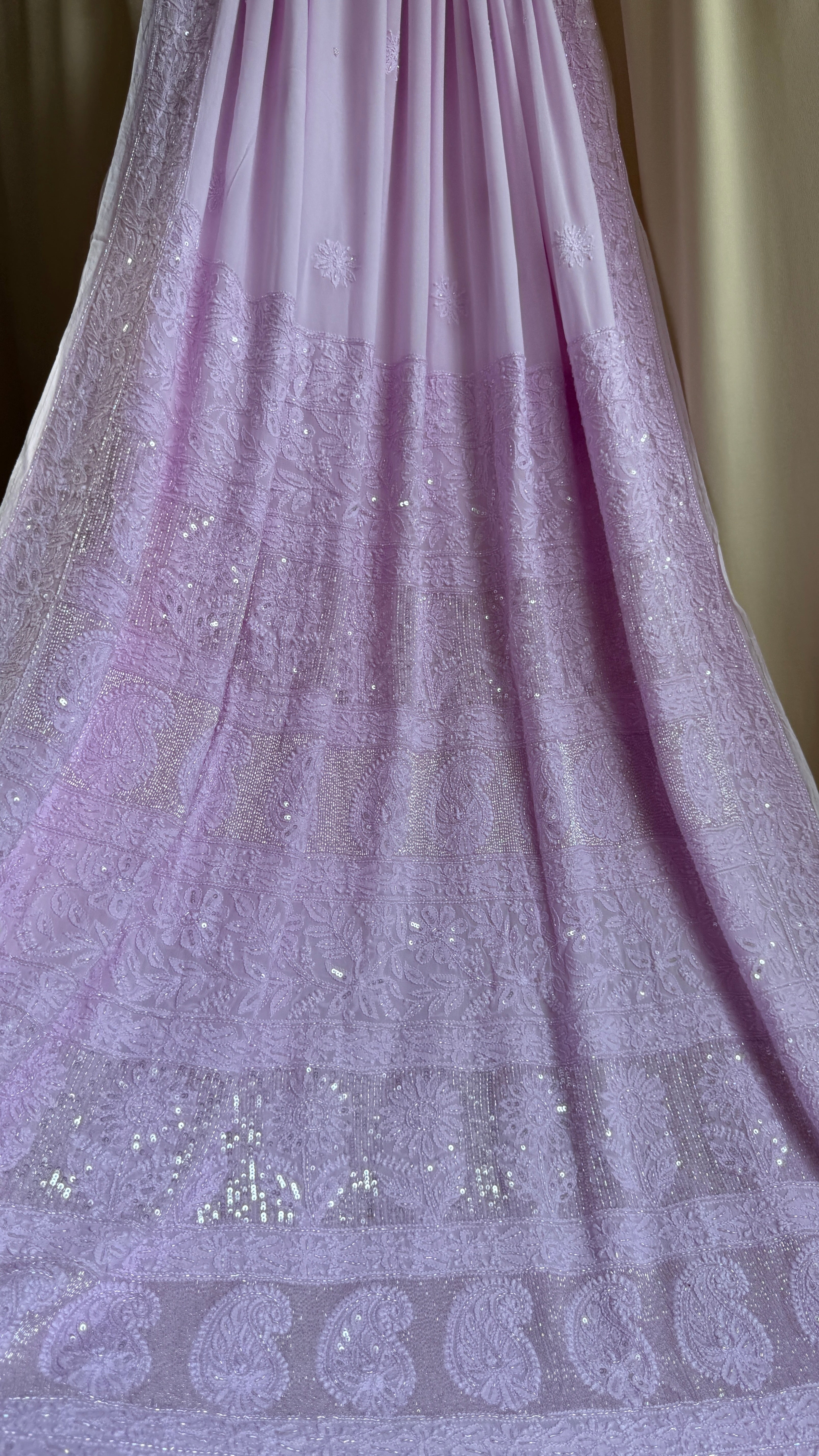 Viscose Lilac Chikankari saree with Pearl embellishments