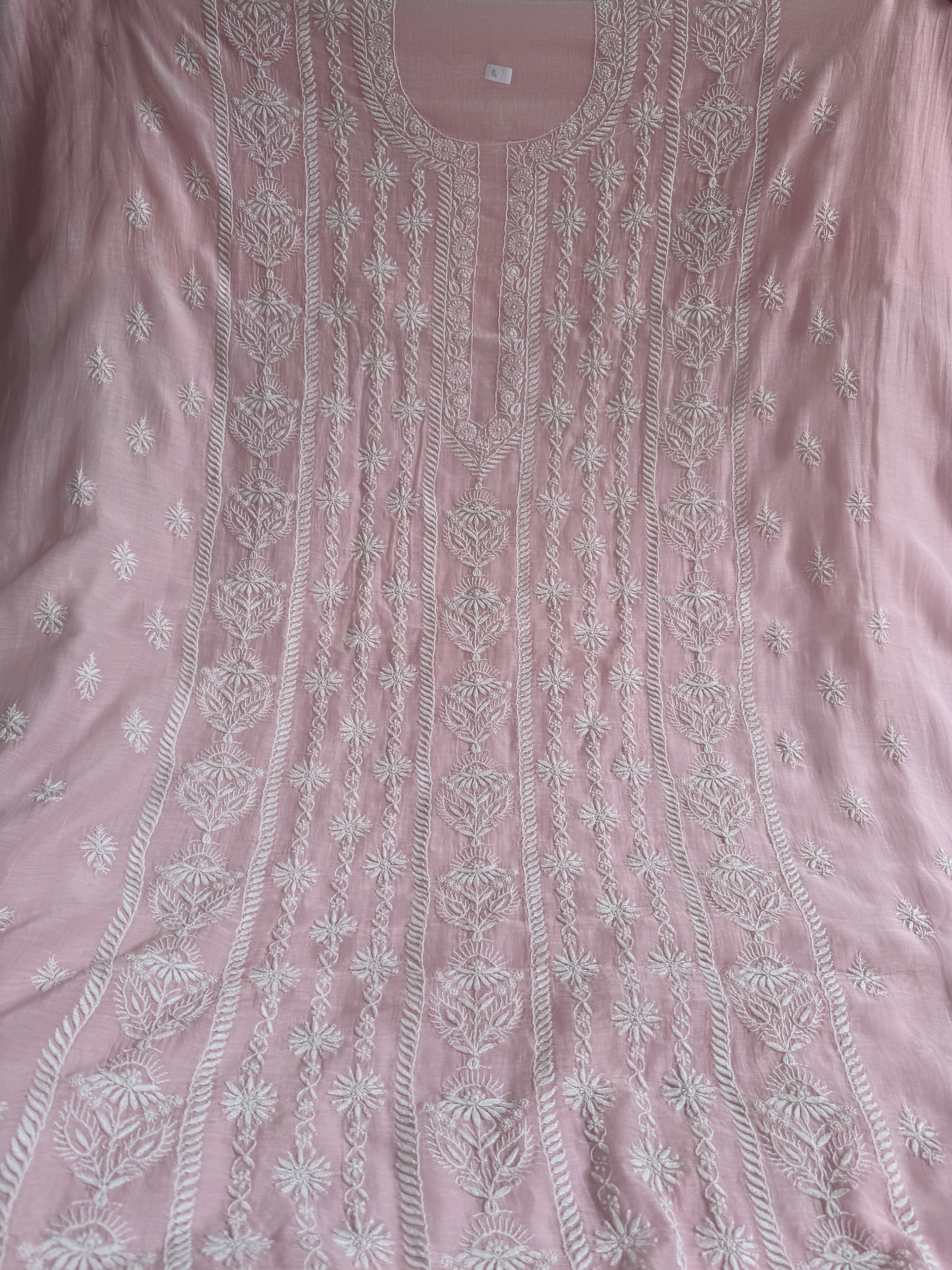 Mul Chanderi Chikankari Unstitched Length with Dupatta - Pink
