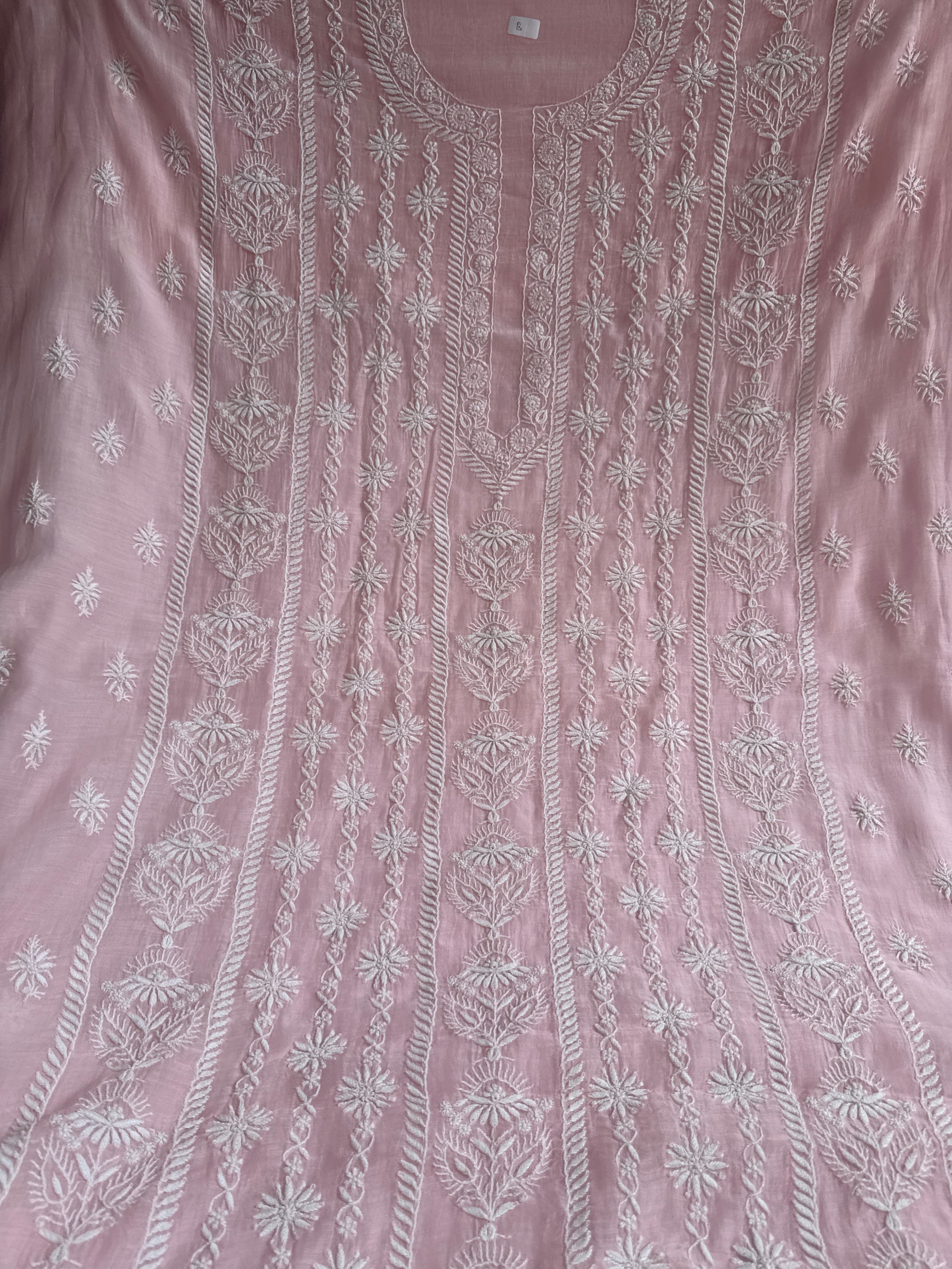 Mul Chanderi Chikankari Unstitched Length with Dupatta - Pink