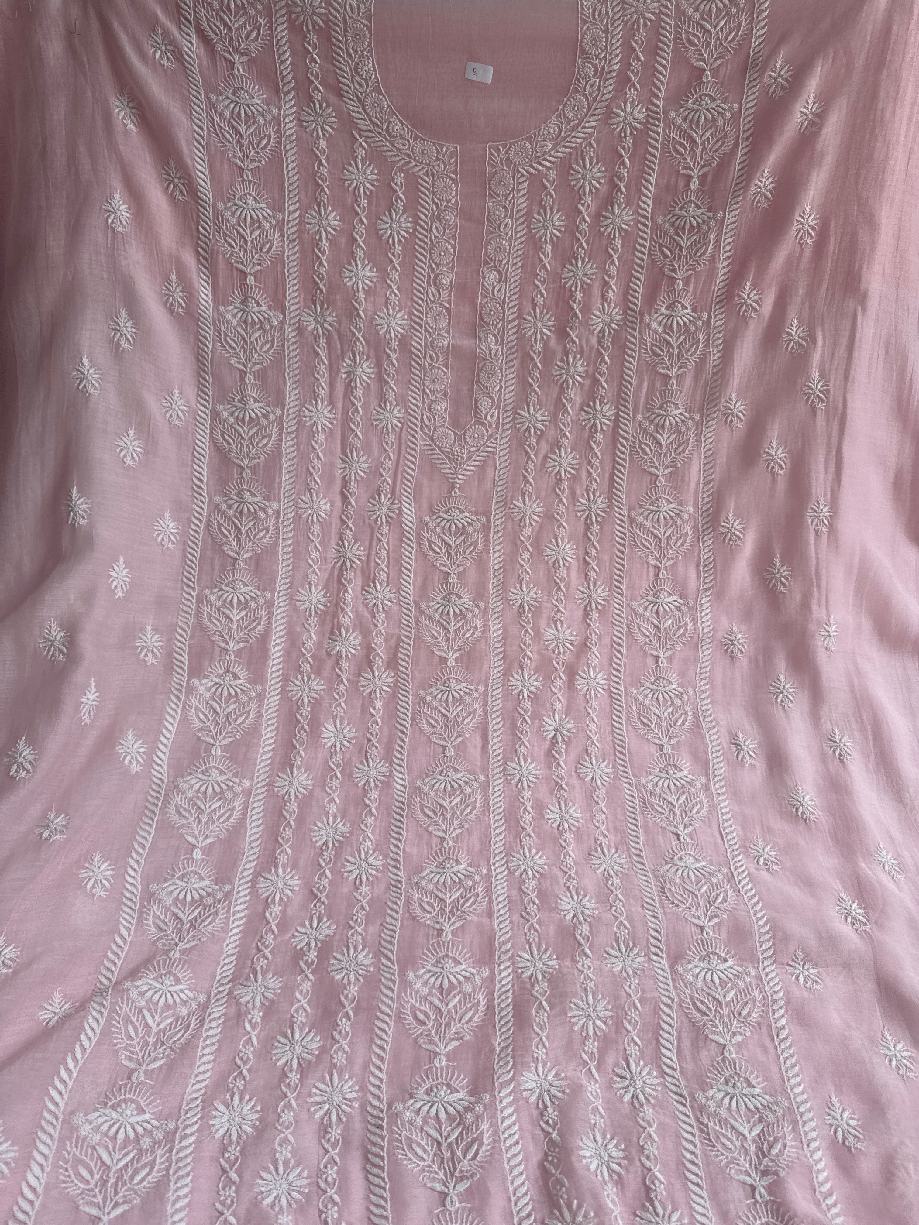 Mul Chanderi Chikankari Unstitched Length with Dupatta - Pink