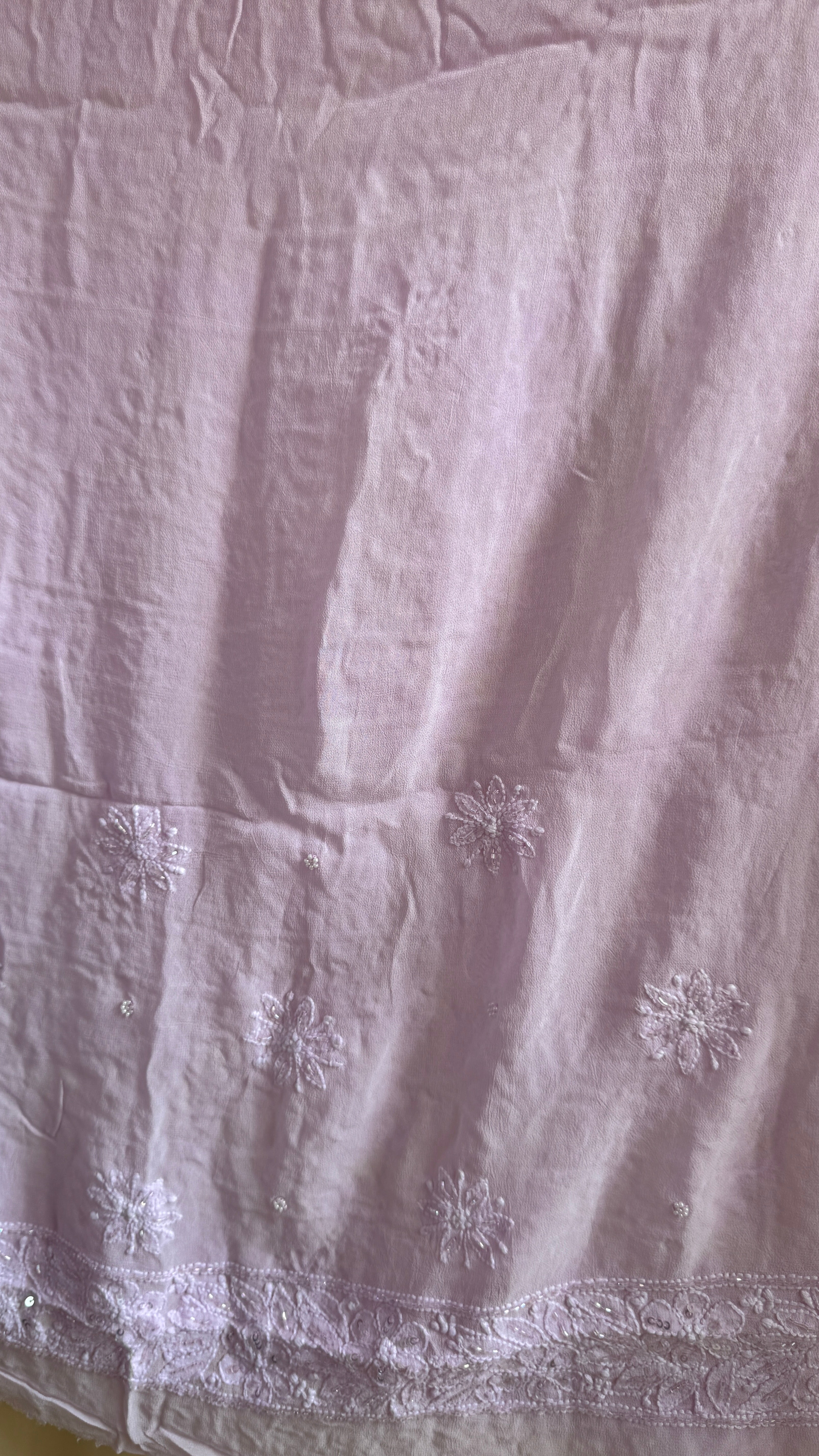 Viscose Lilac Chikankari saree with Pearl embellishments