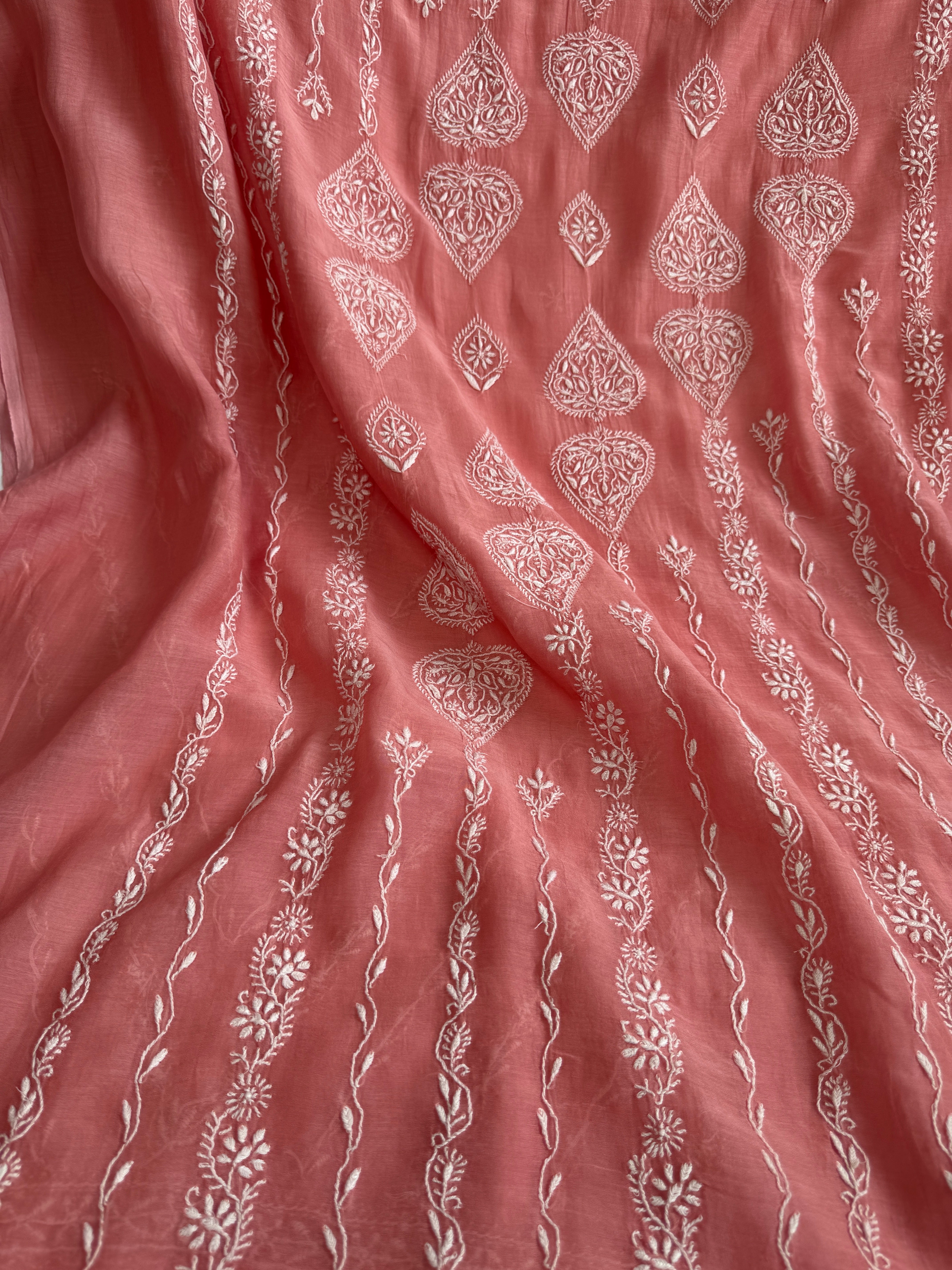 Mul Chanderi Chikankari Unstitched Length with Dupatta - Rosewood