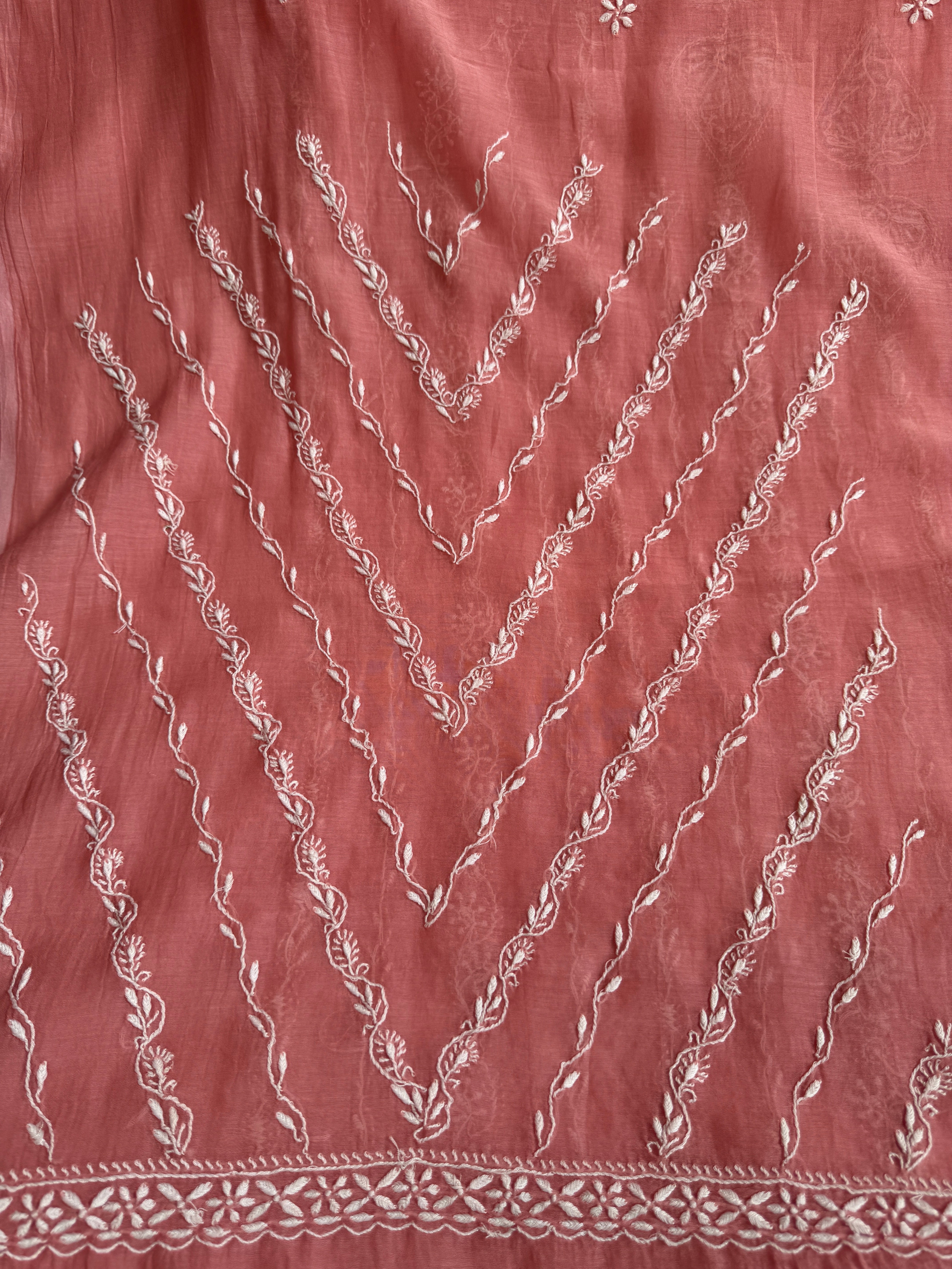 Mul Chanderi Chikankari Unstitched Length with Dupatta - Rosewood