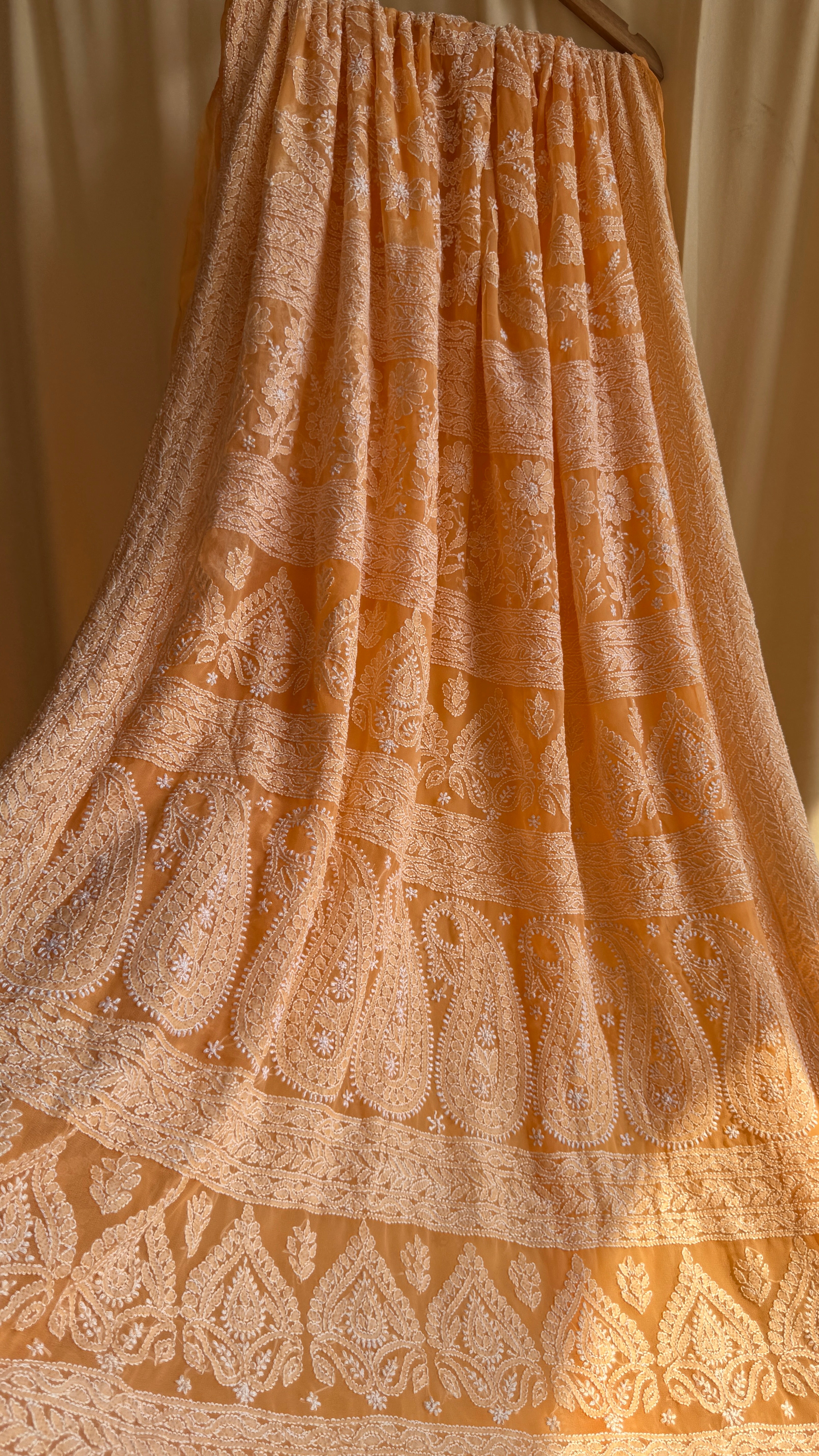 Georgette Chikankari saree in Sunset Orange