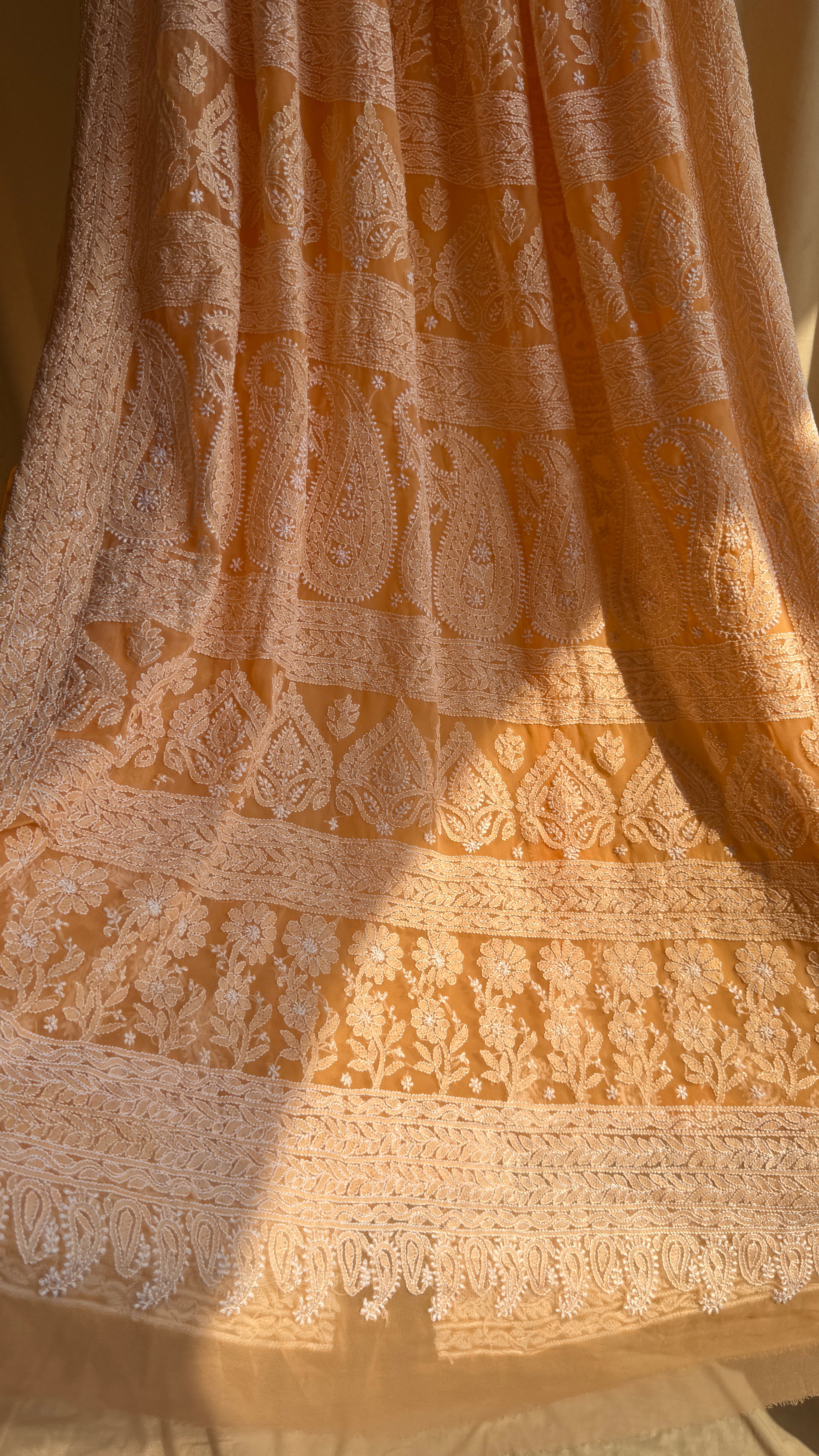 Georgette Chikankari saree in Sunset Orange