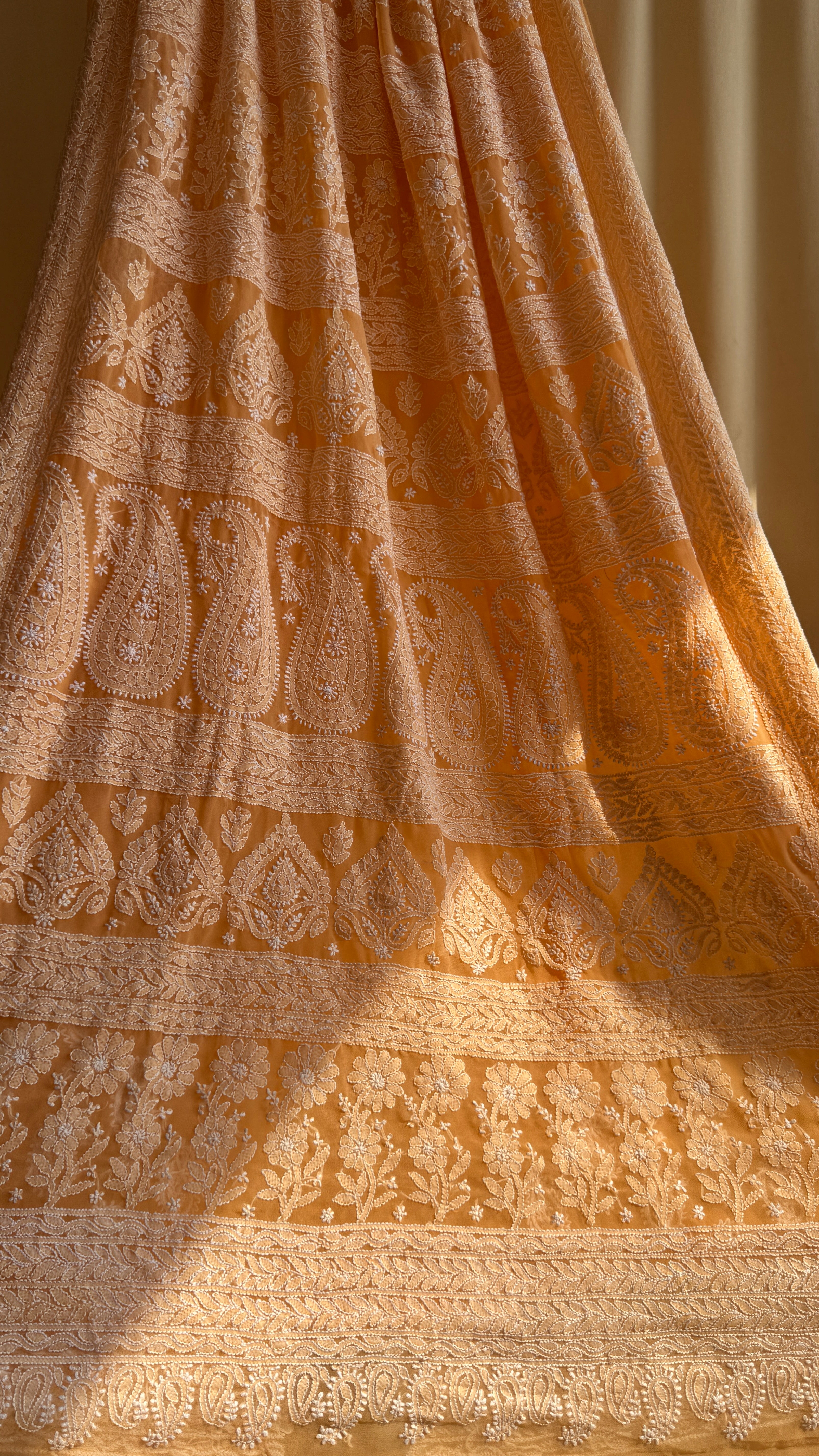 Georgette Chikankari saree in Sunset Orange