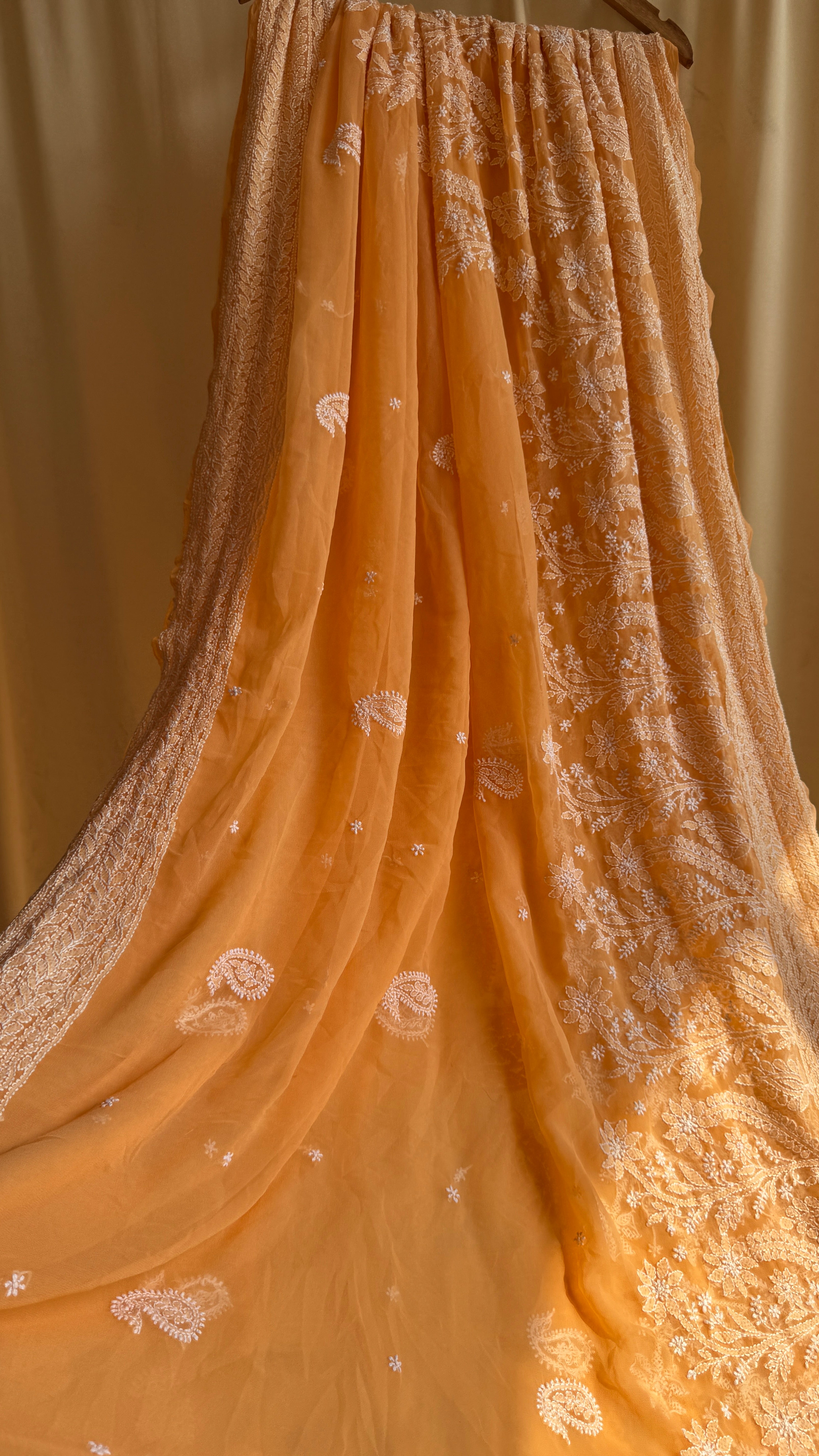 Georgette Chikankari saree in Sunset Orange