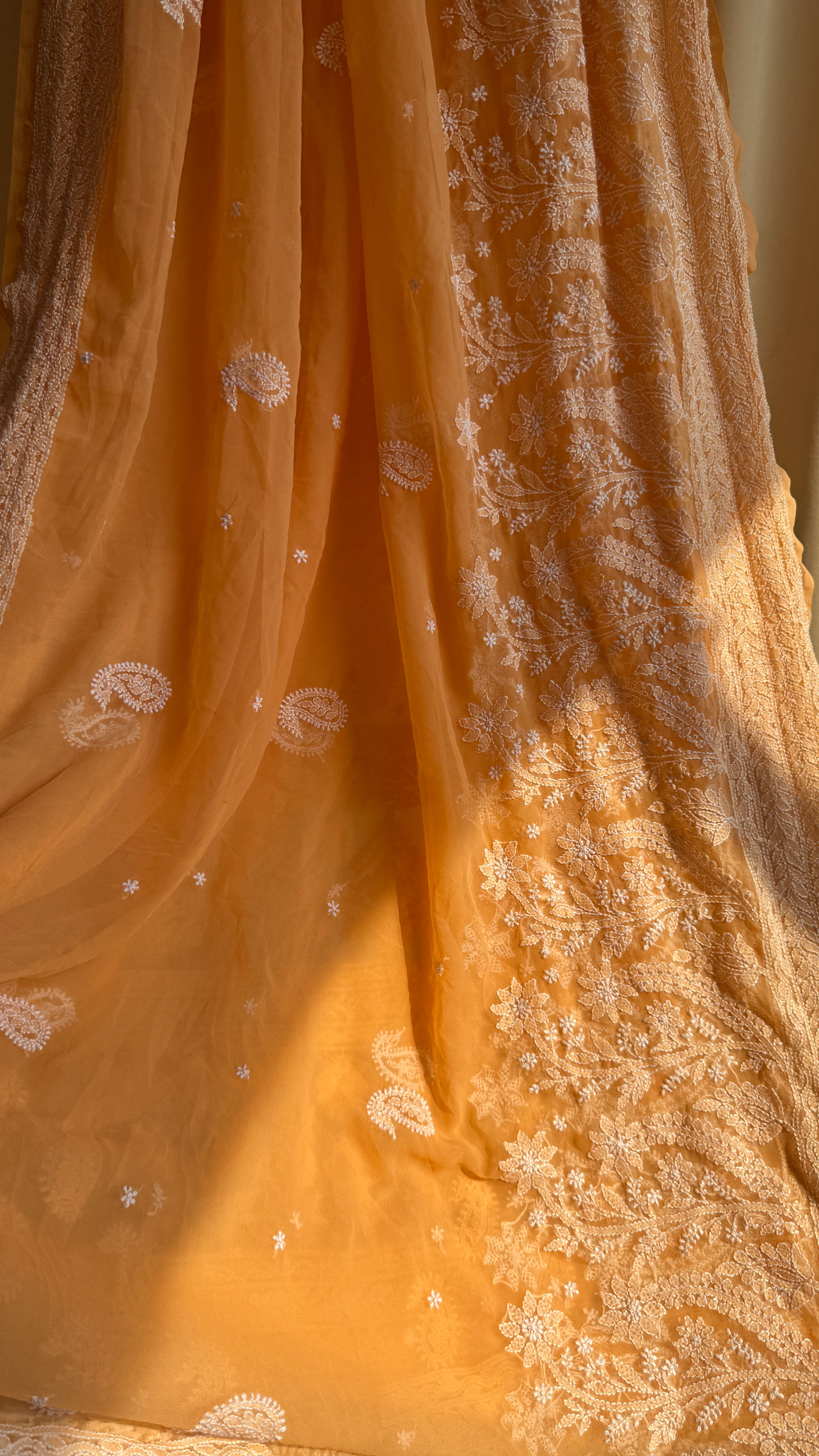 Georgette Chikankari saree in Sunset Orange