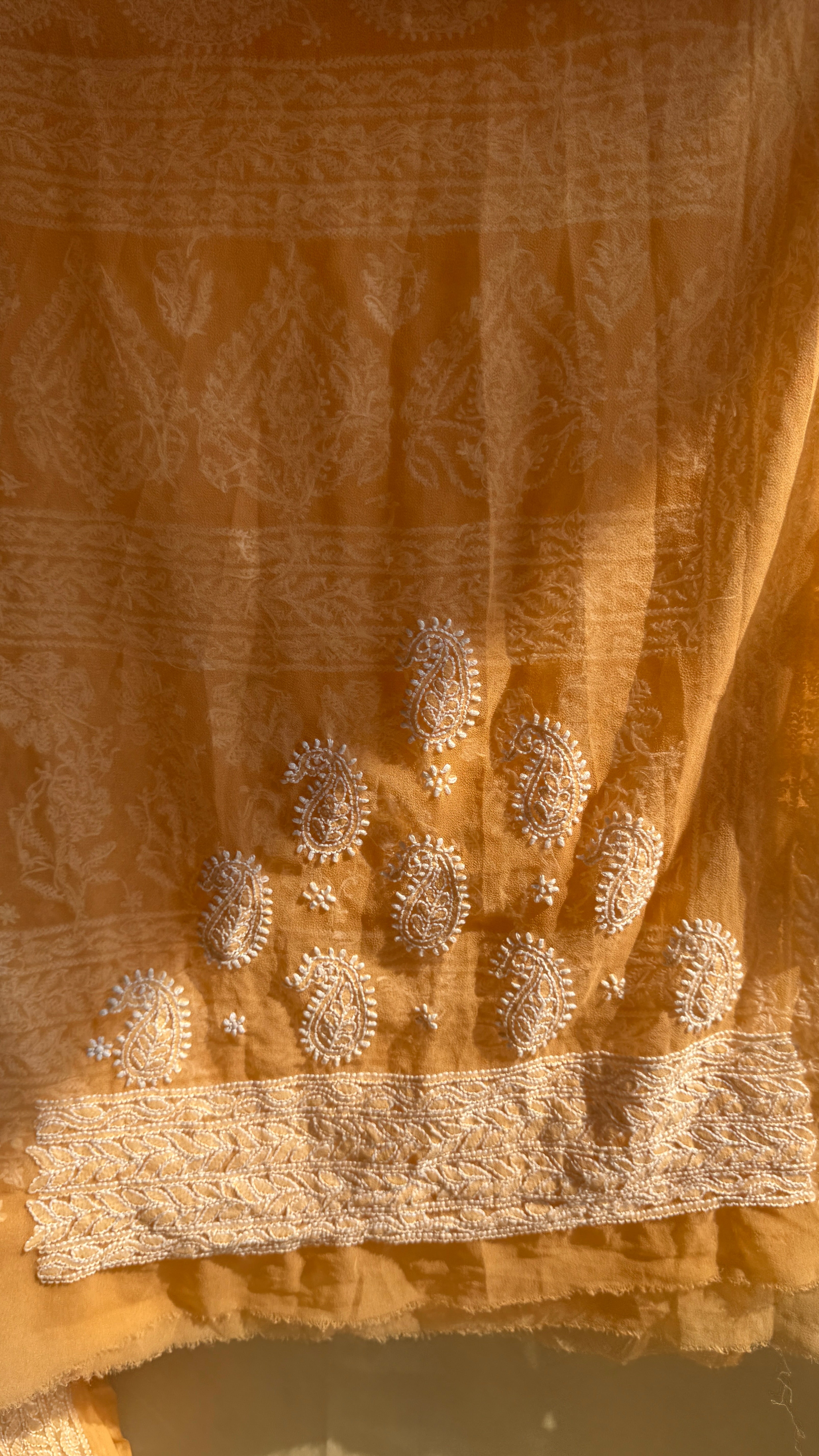 Georgette Chikankari saree in Sunset Orange