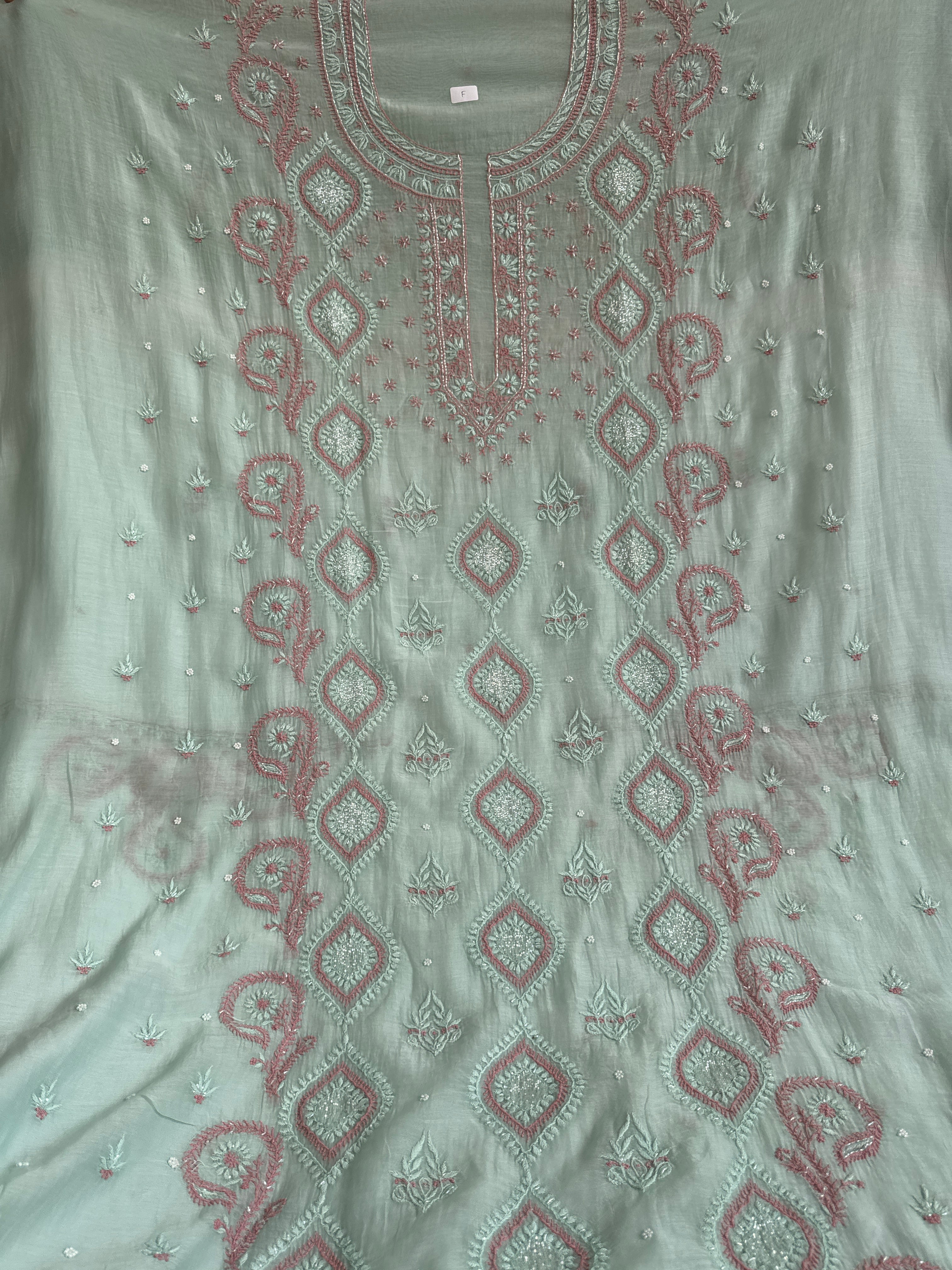 Mul Chanderi Chikankari - Unstitched Set - Multi Colour
