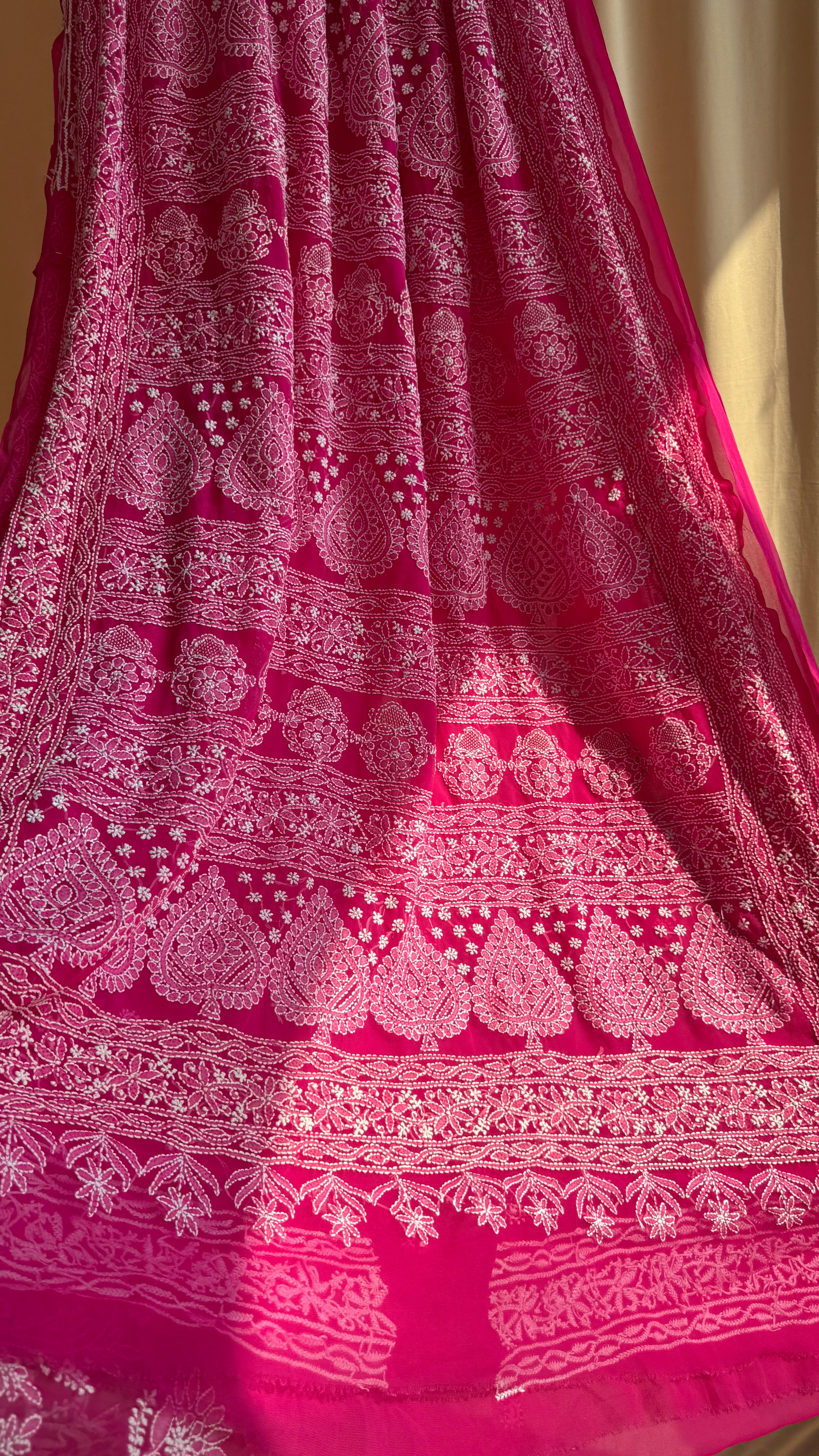 Georgette Chikankari saree in Hot Pink
