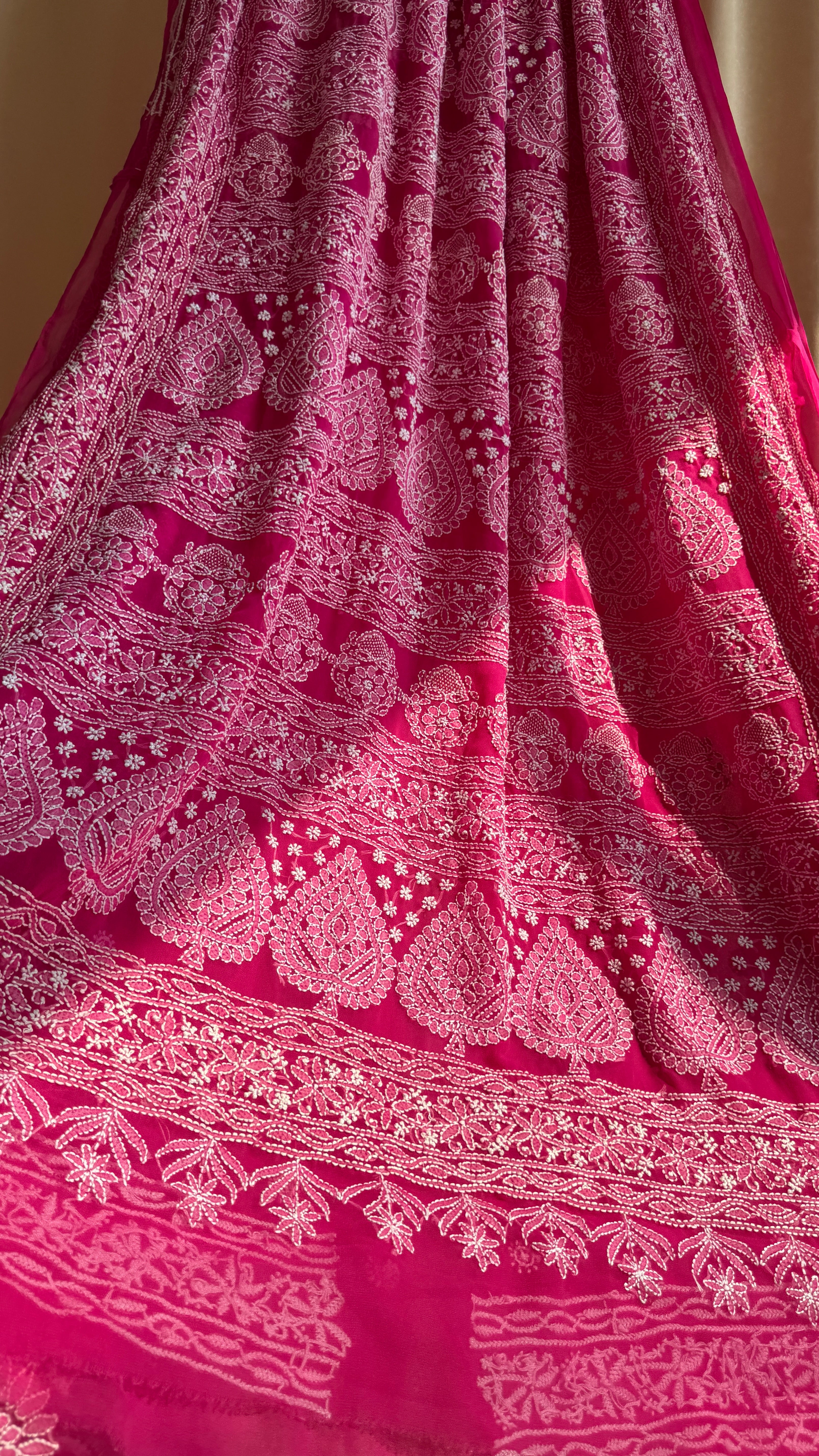 Georgette Chikankari saree in Hot Pink