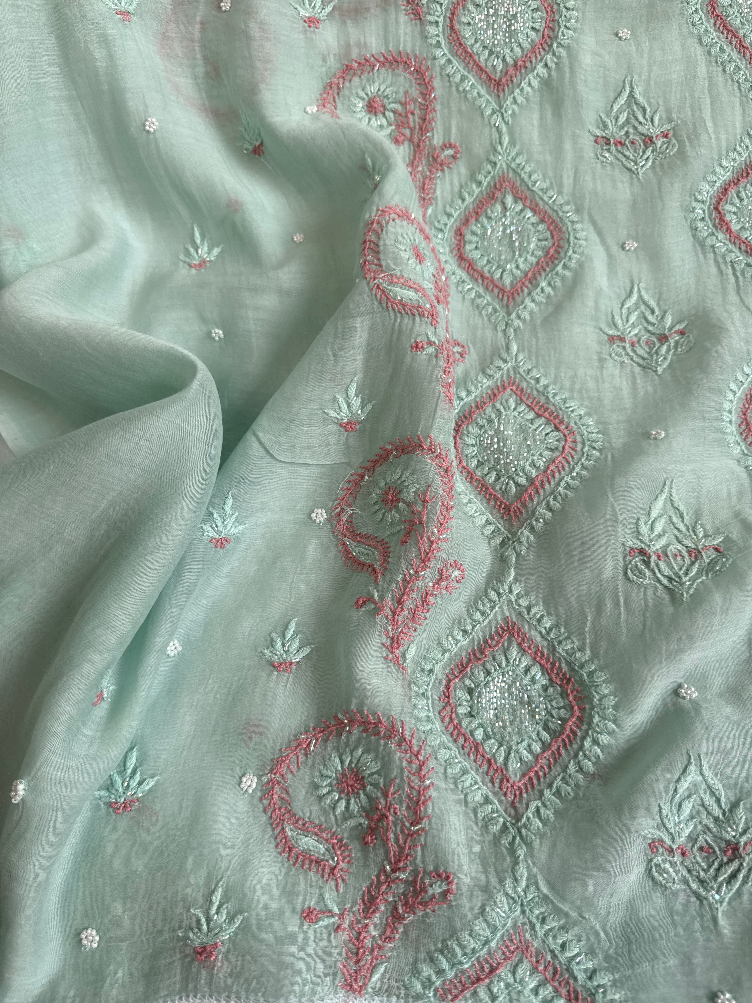 Mul Chanderi Chikankari - Unstitched Set - Multi Colour