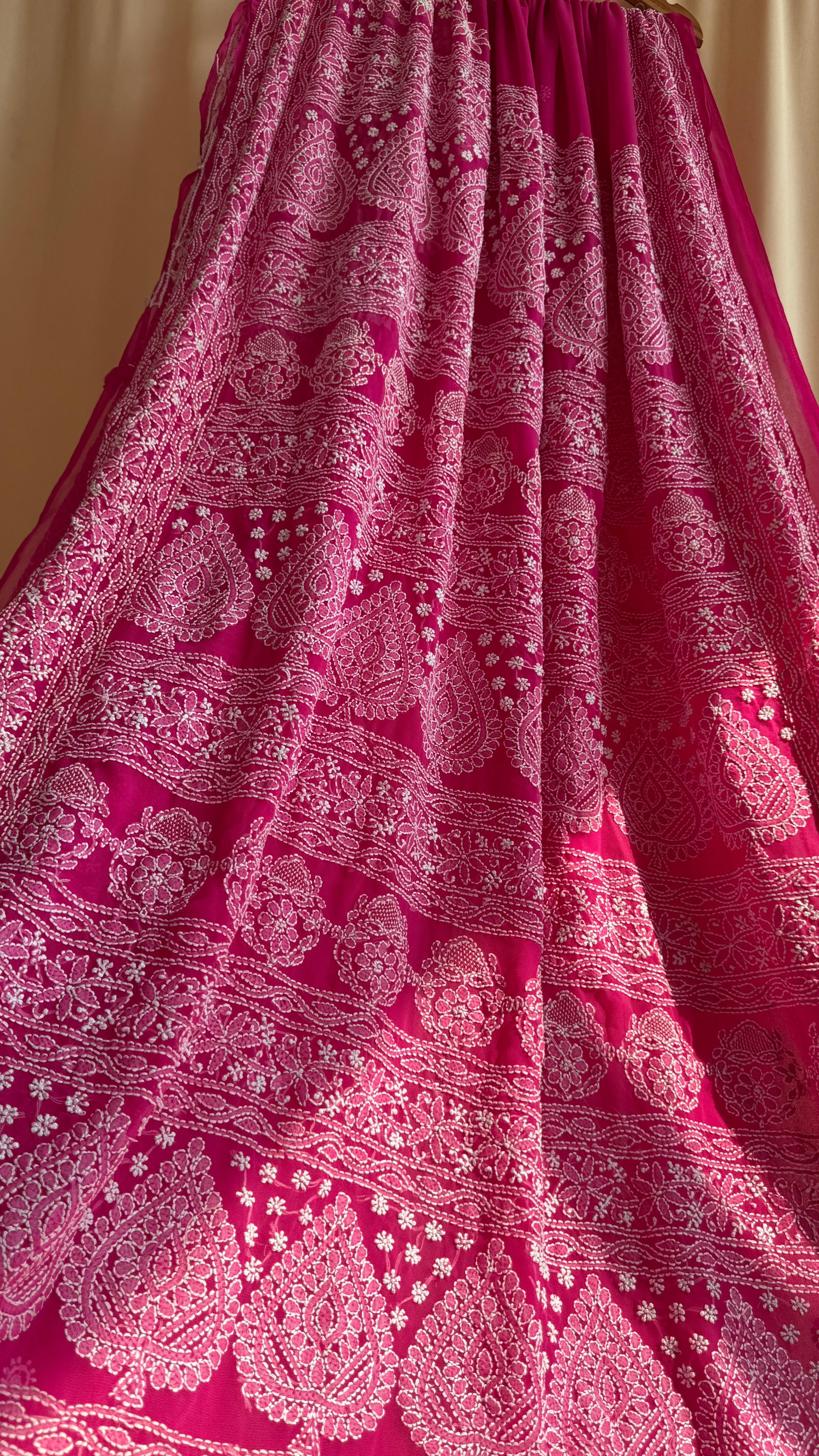 Georgette Chikankari saree in Hot Pink
