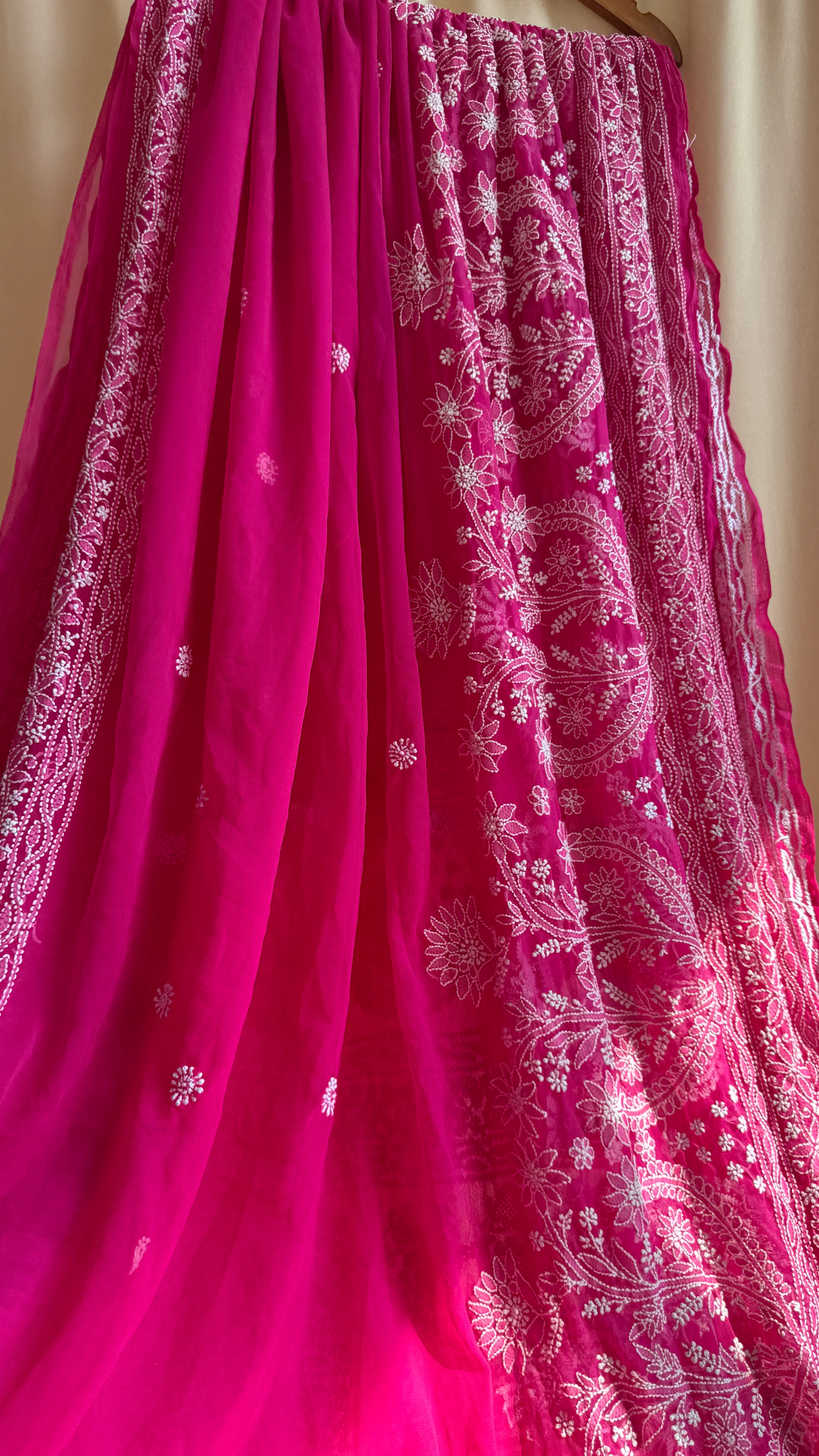 Georgette Chikankari saree in Hot Pink