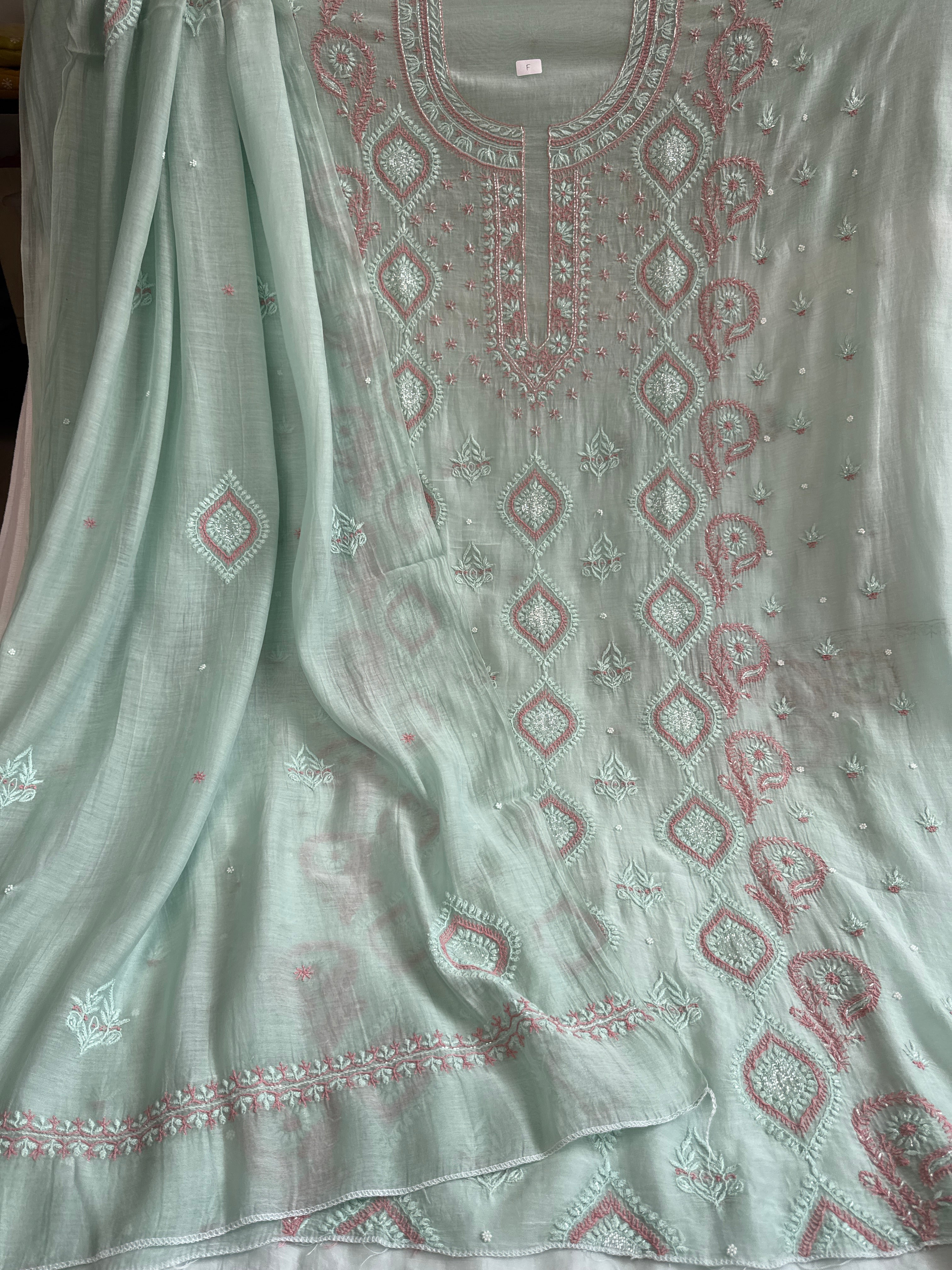 Mul Chanderi Chikankari - Unstitched Set - Multi Colour