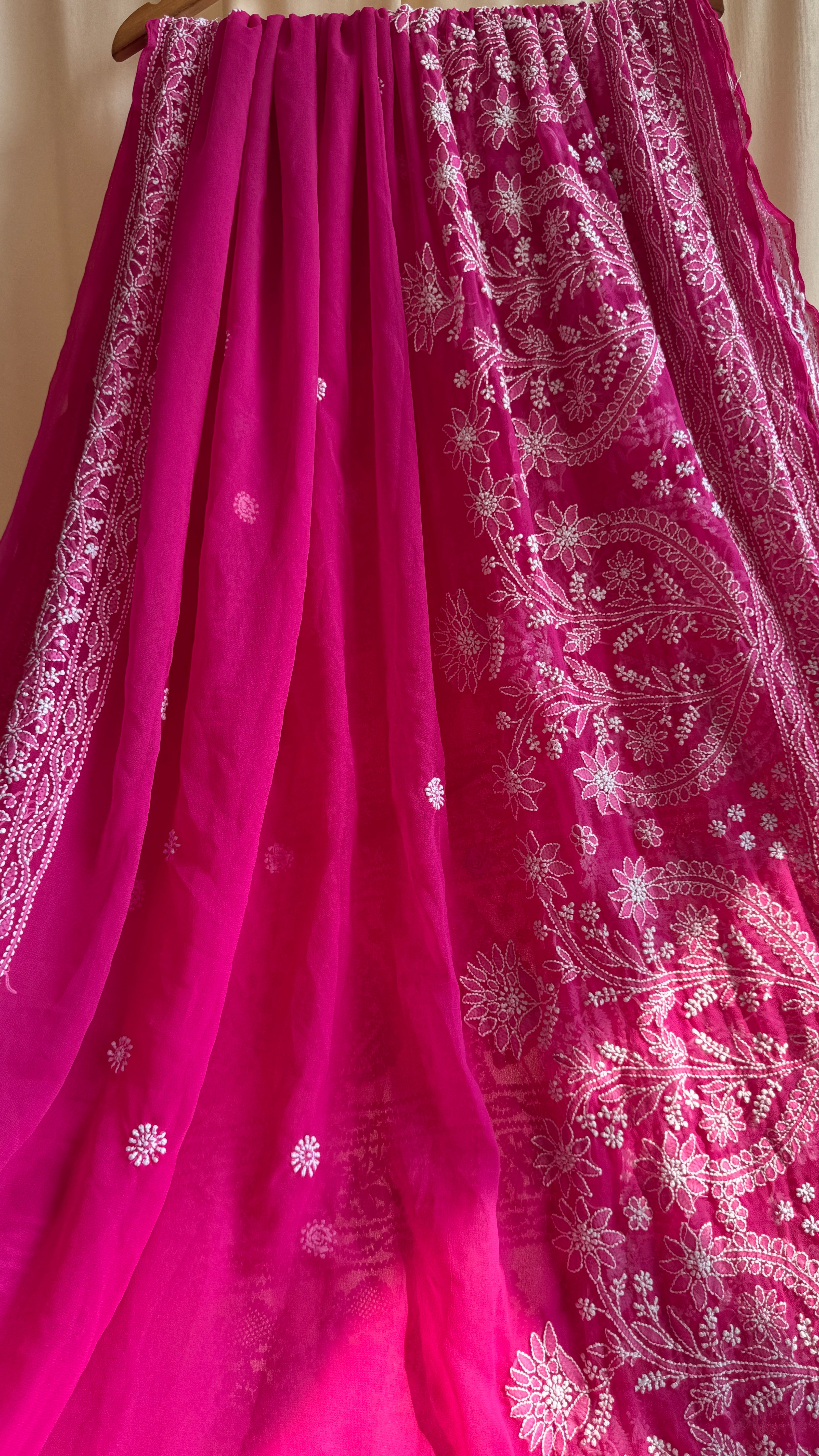 Georgette Chikankari saree in Hot Pink