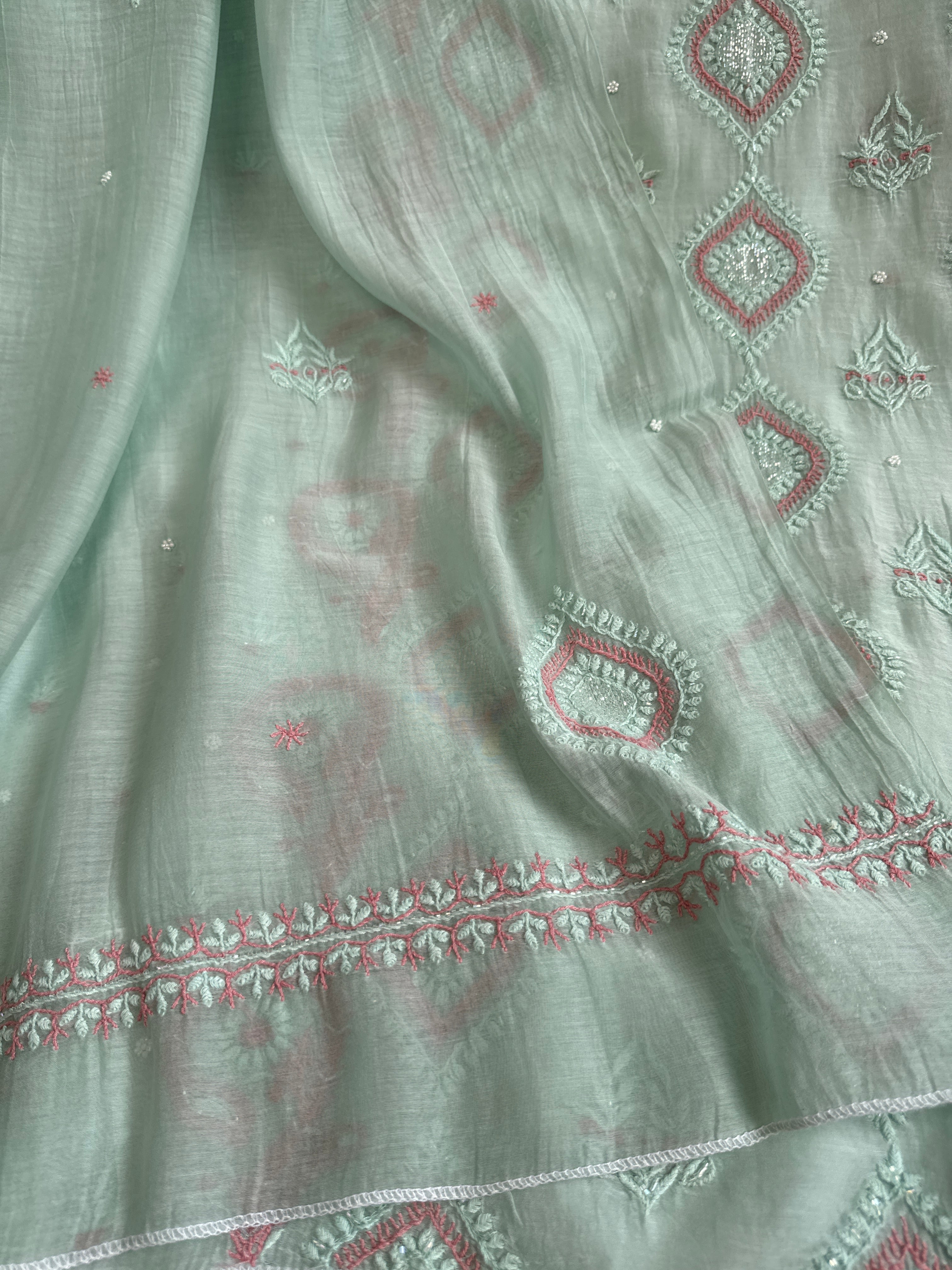 Mul Chanderi Chikankari - Unstitched Set - Multi Colour