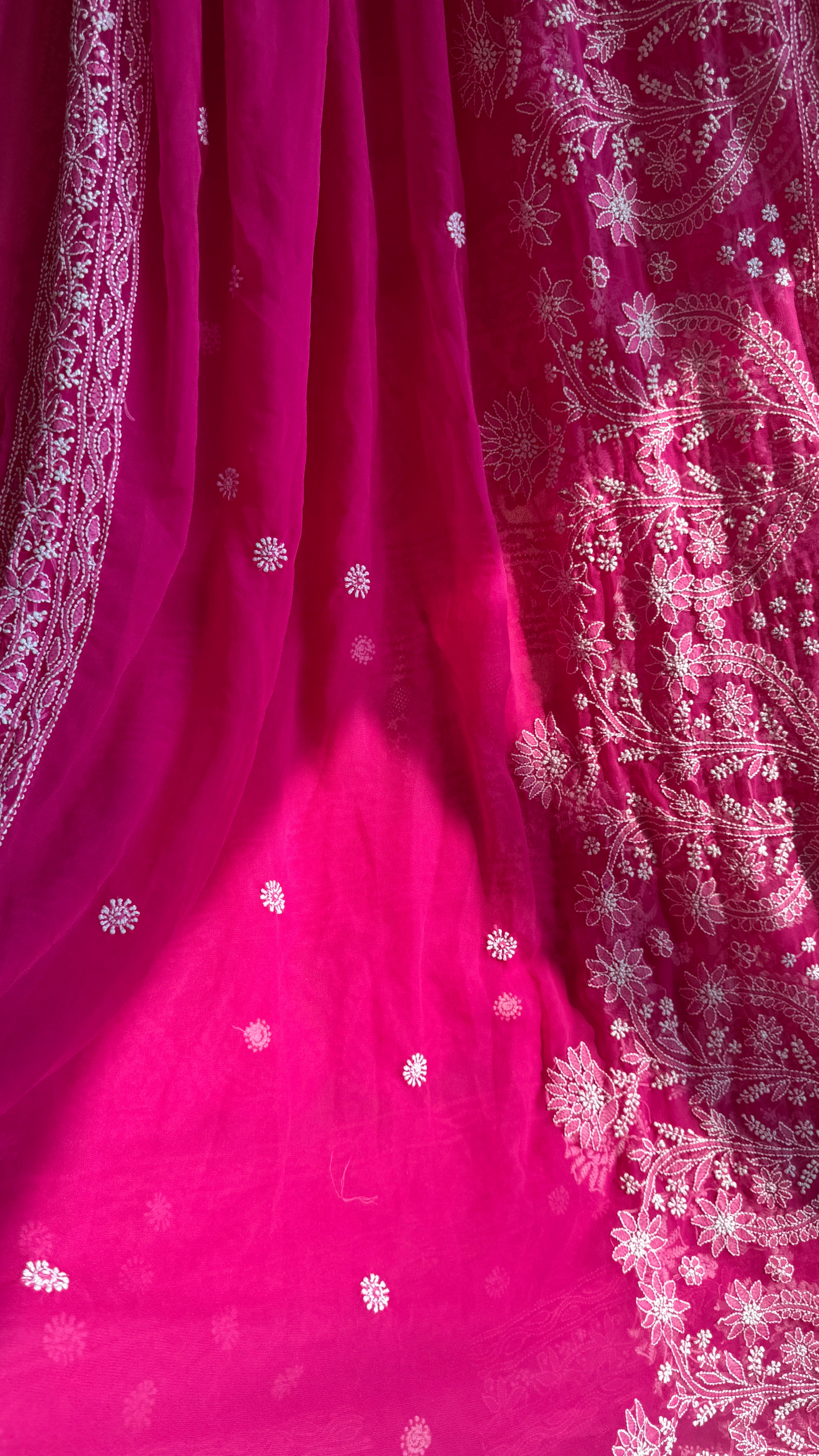Georgette Chikankari saree in Hot Pink