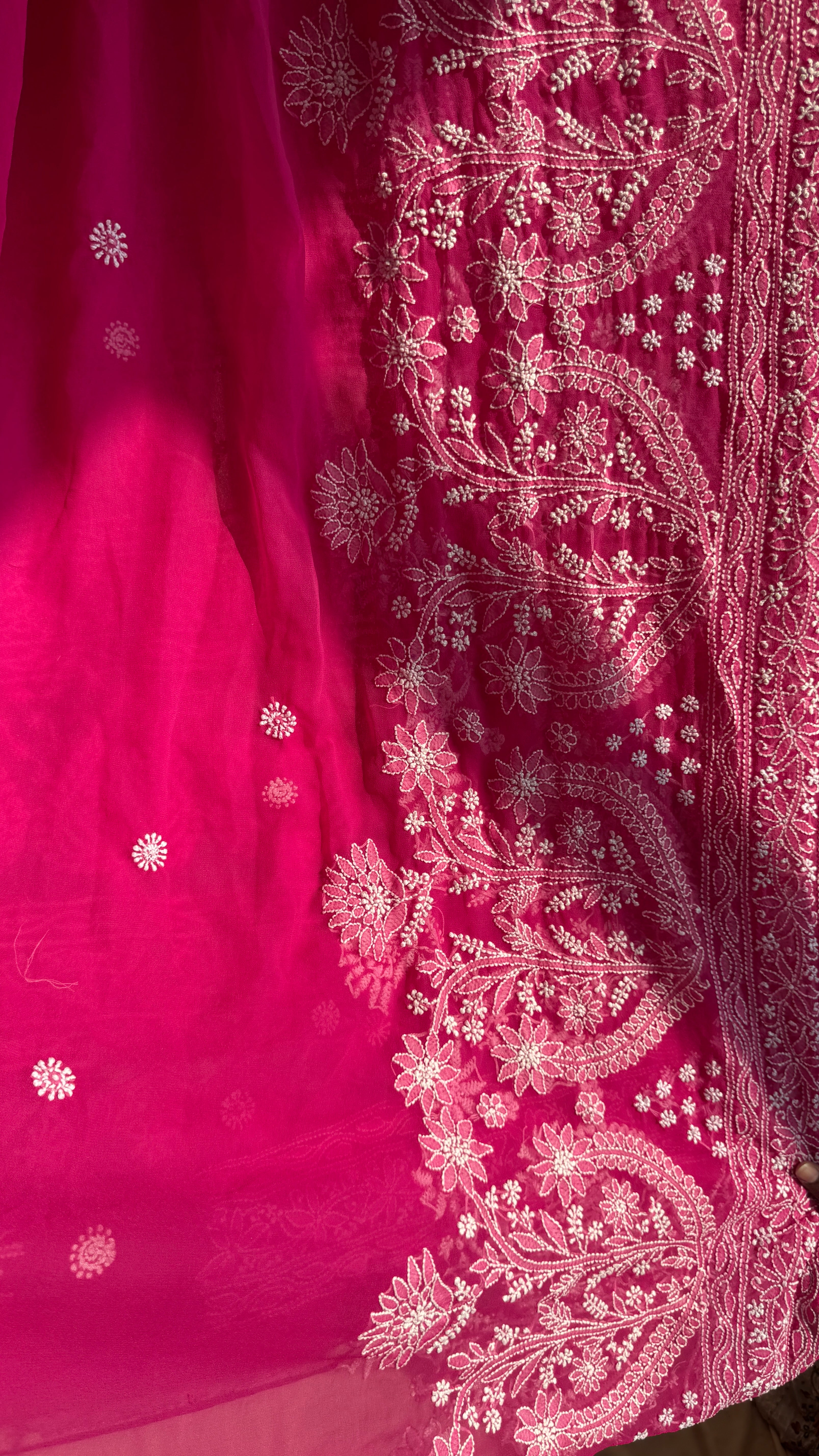 Georgette Chikankari saree in Hot Pink