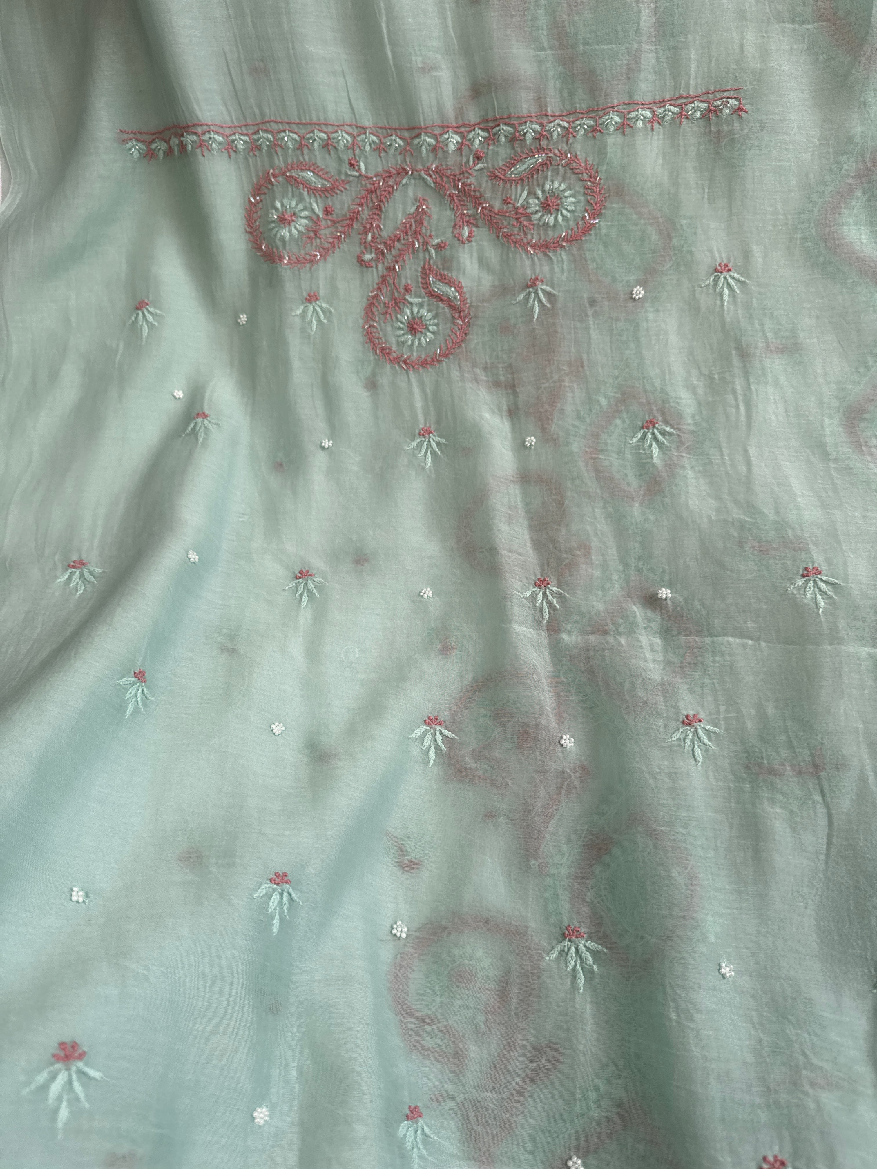 Mul Chanderi Chikankari - Unstitched Set - Multi Colour