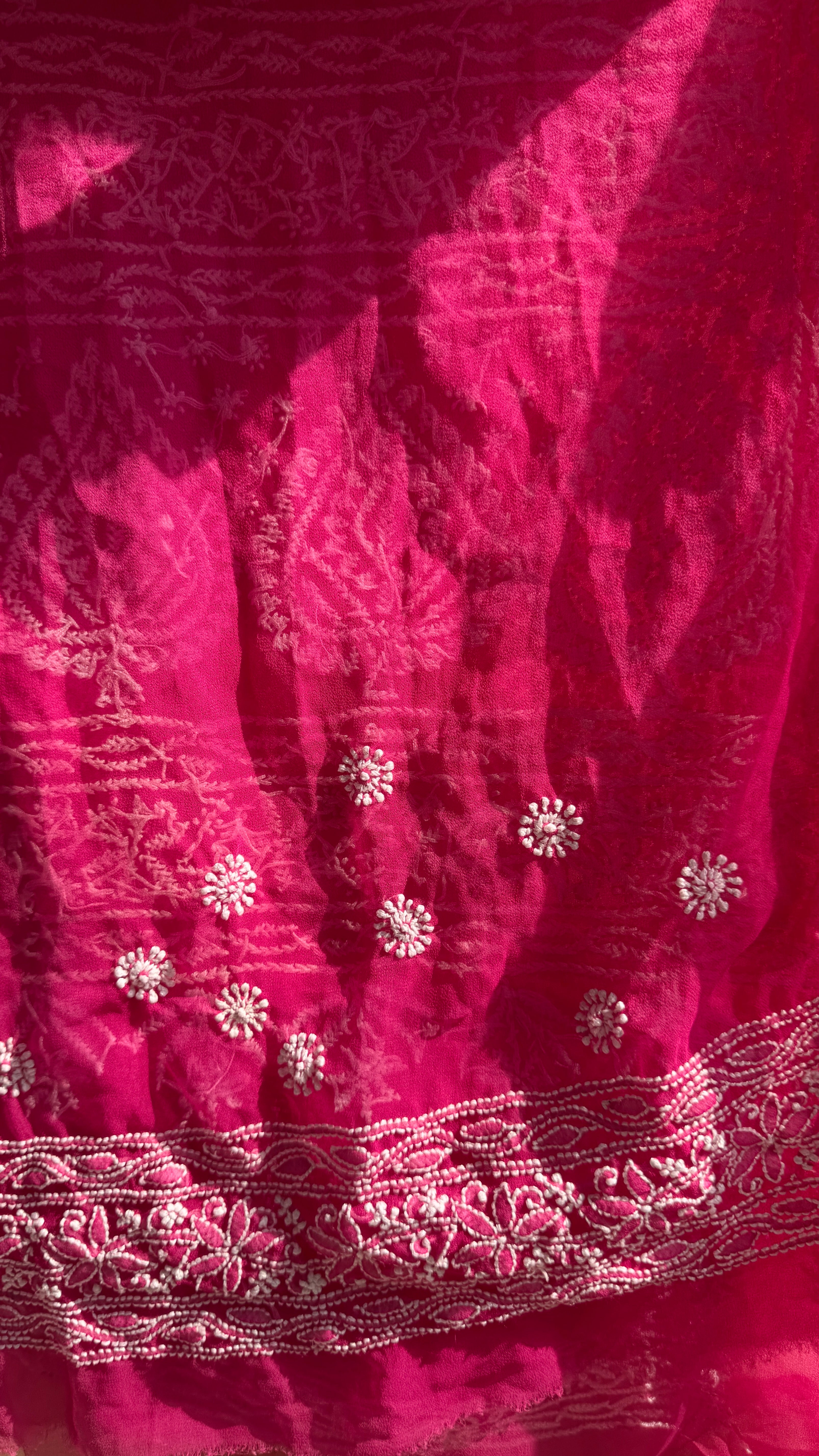 Georgette Chikankari saree in Hot Pink