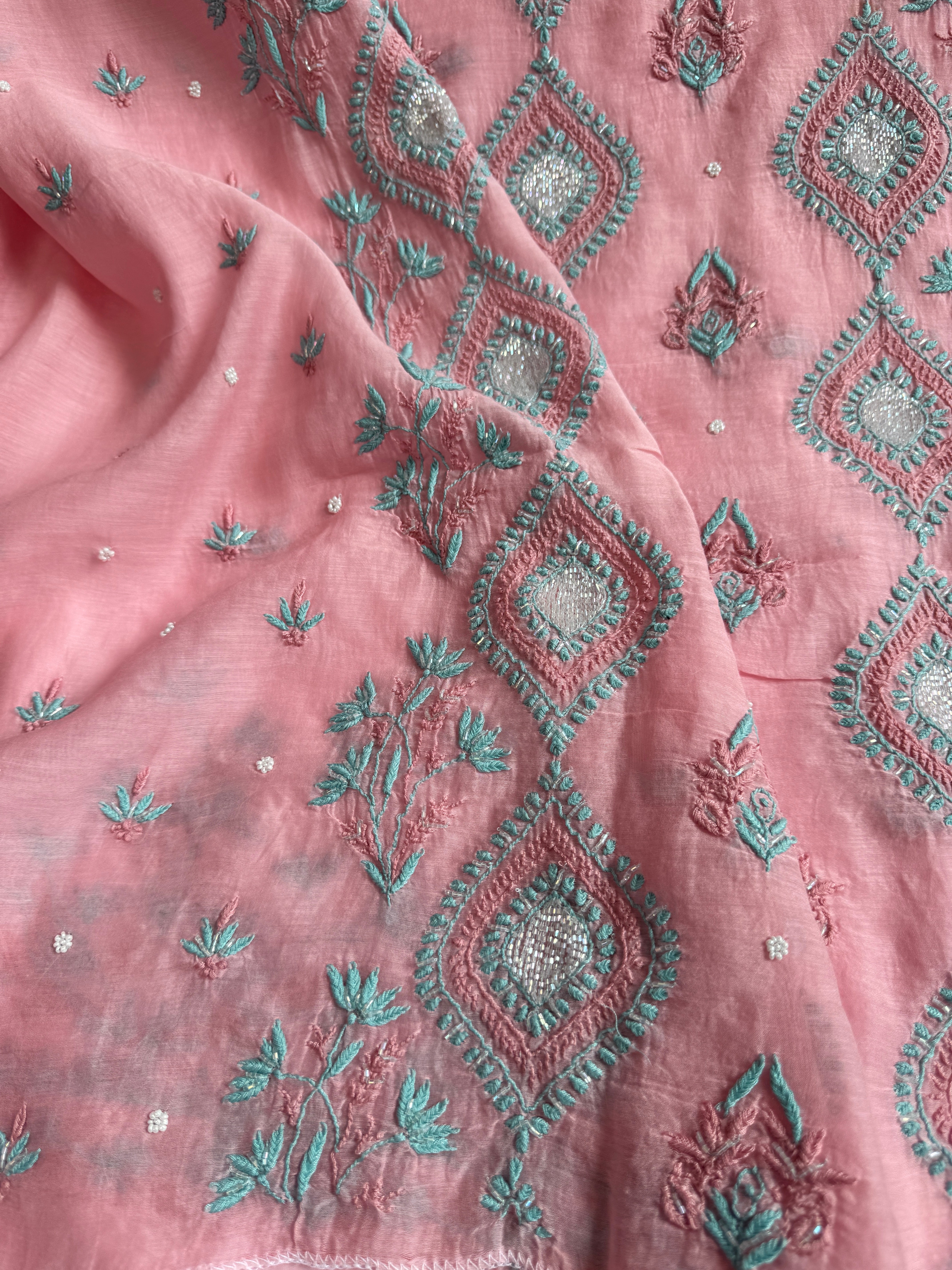 Mul Chanderi Chikankari - Unstitched Set - Multi Colour