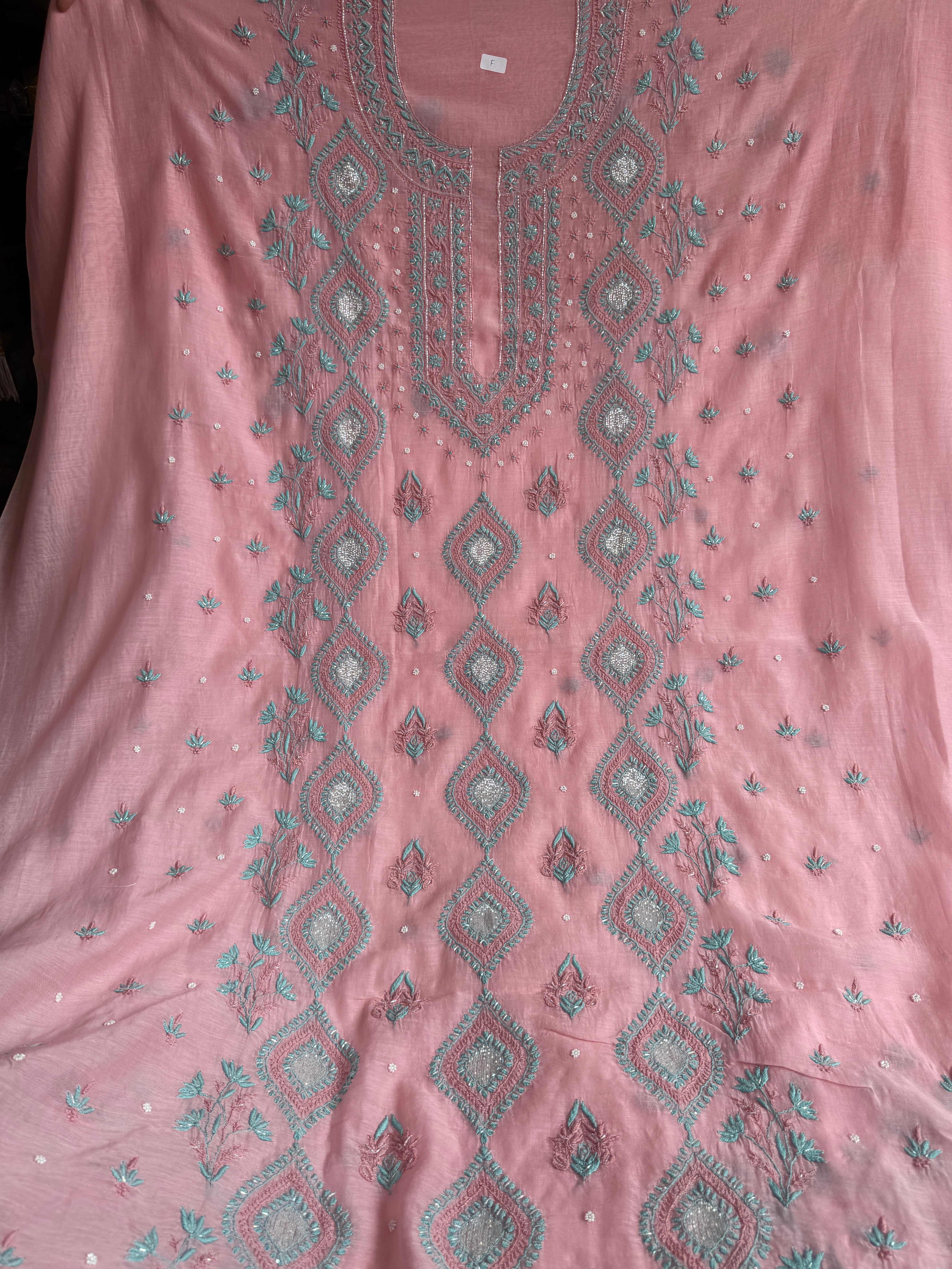 Mul Chanderi Chikankari - Unstitched Set - Multi Colour