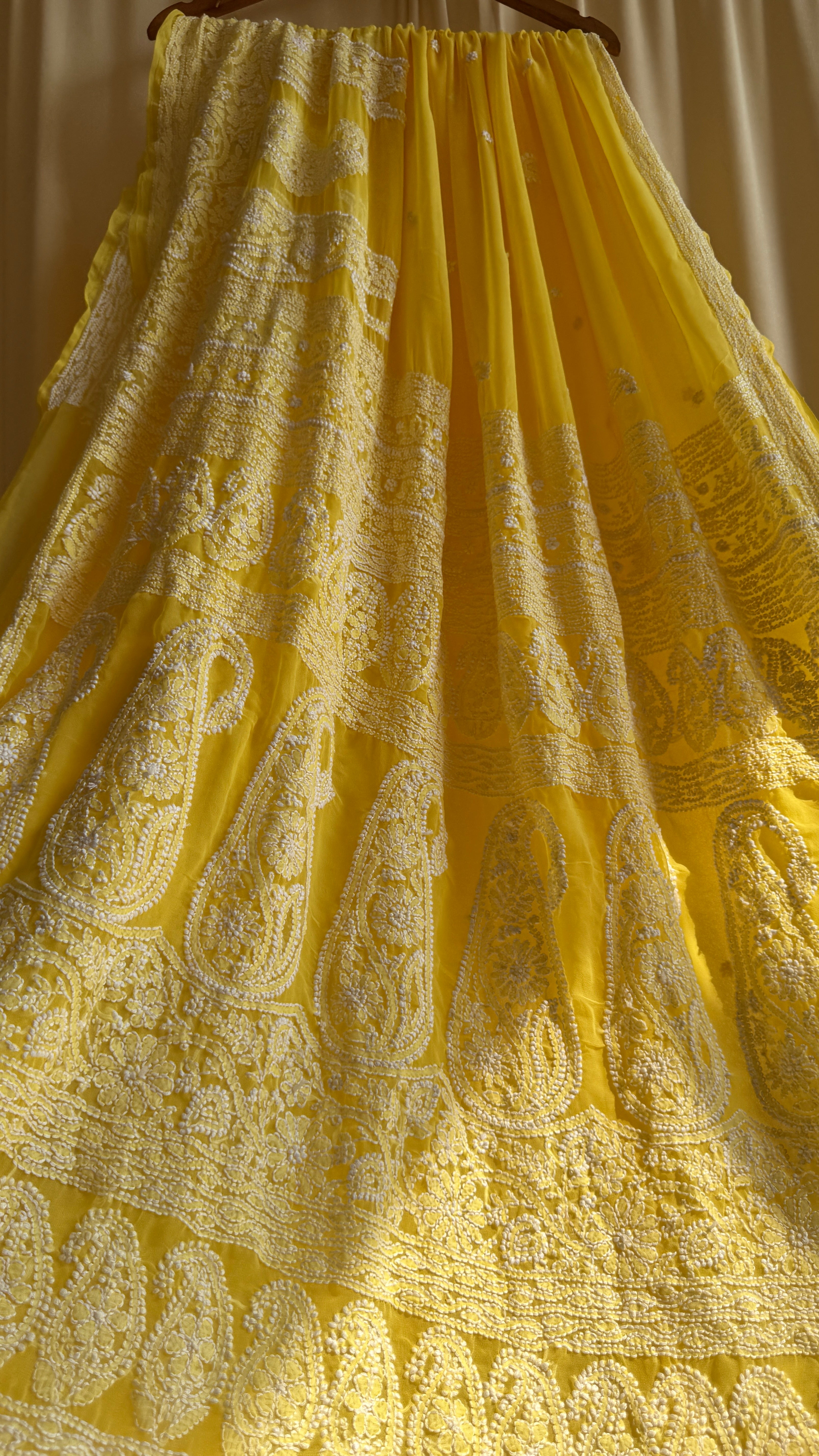 Georgette Chikankari saree in Yellow