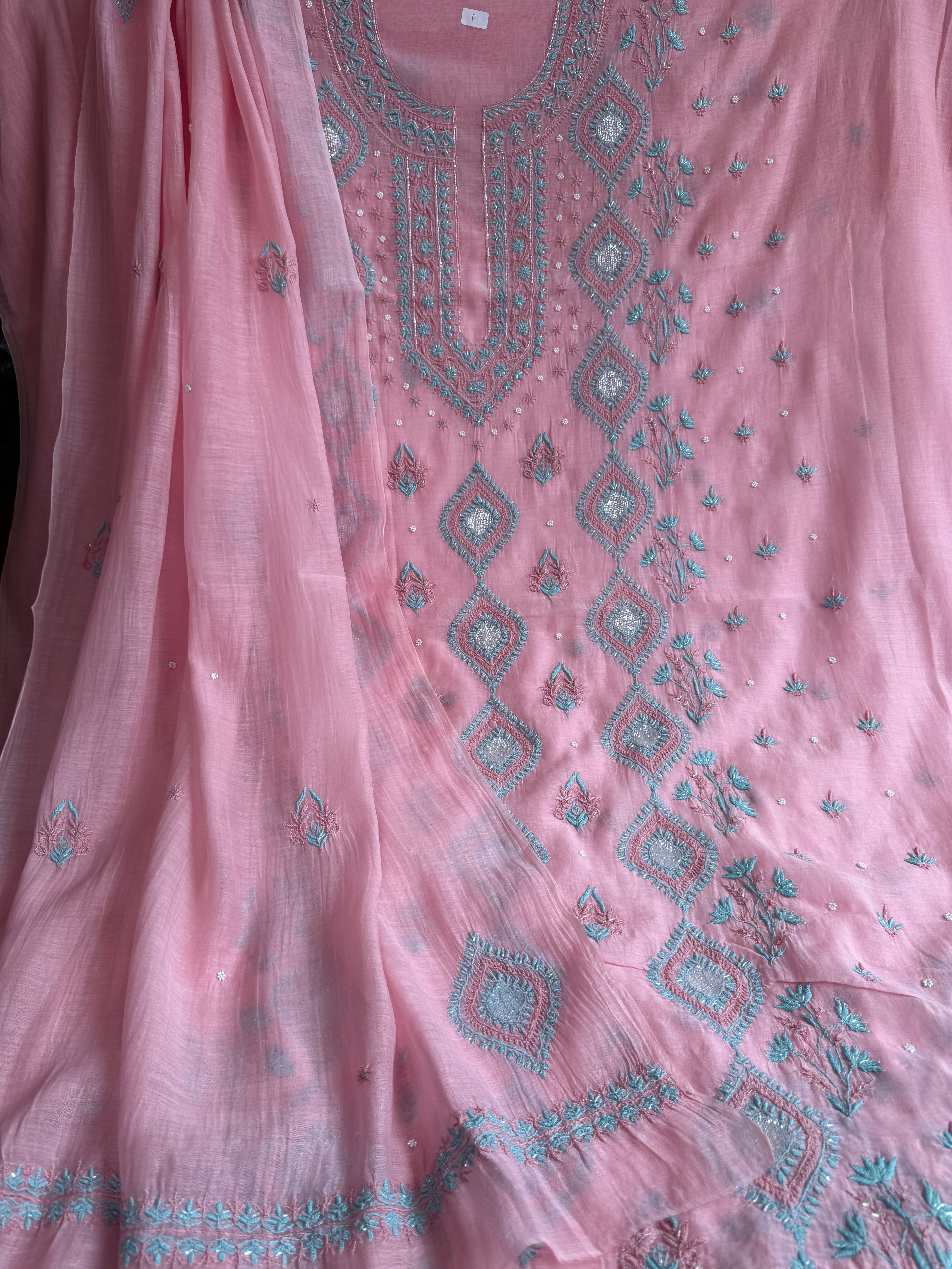 Mul Chanderi Chikankari - Unstitched Set - Multi Colour