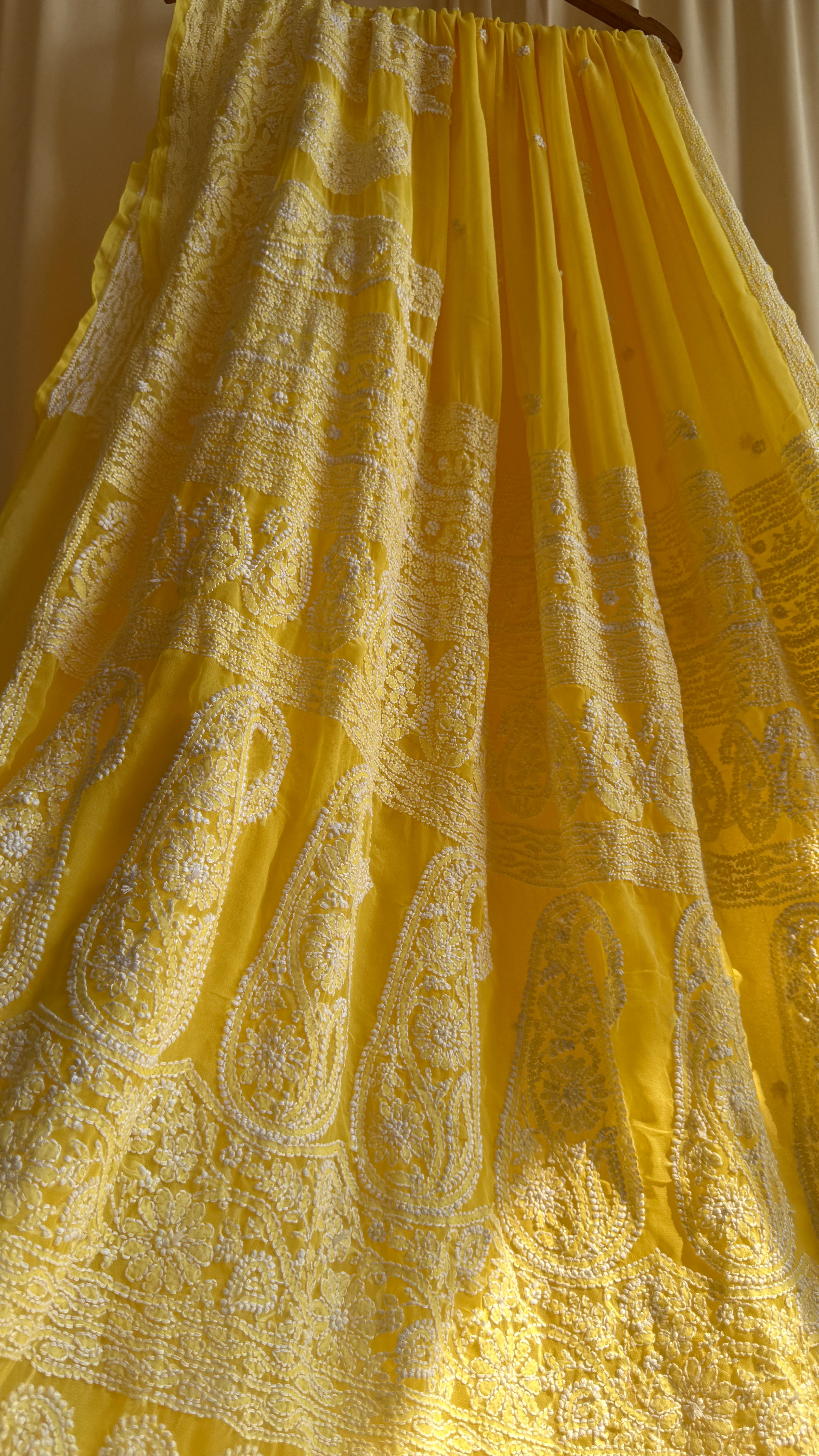 Georgette Chikankari saree in Yellow