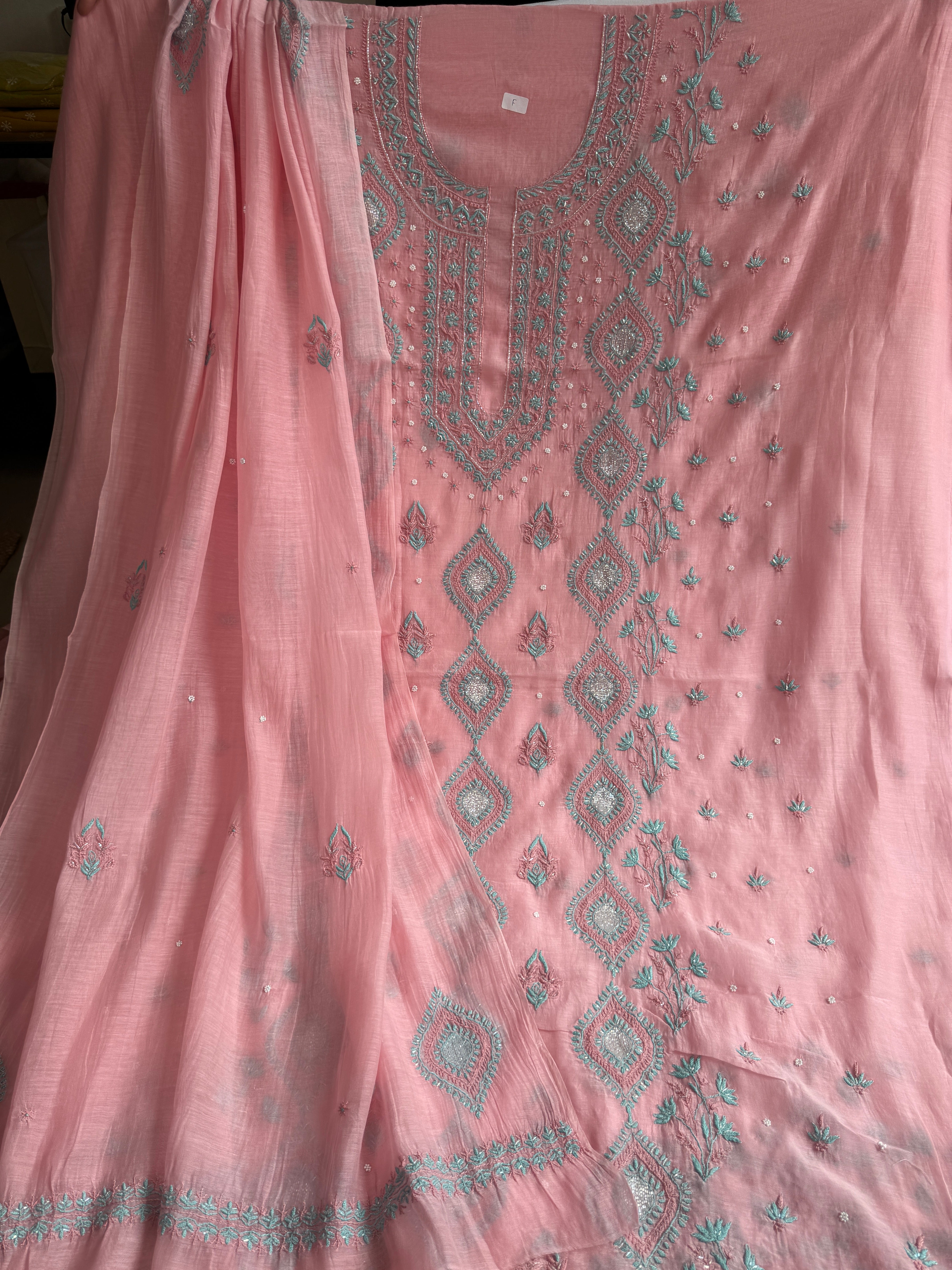Mul Chanderi Chikankari - Unstitched Set - Multi Colour