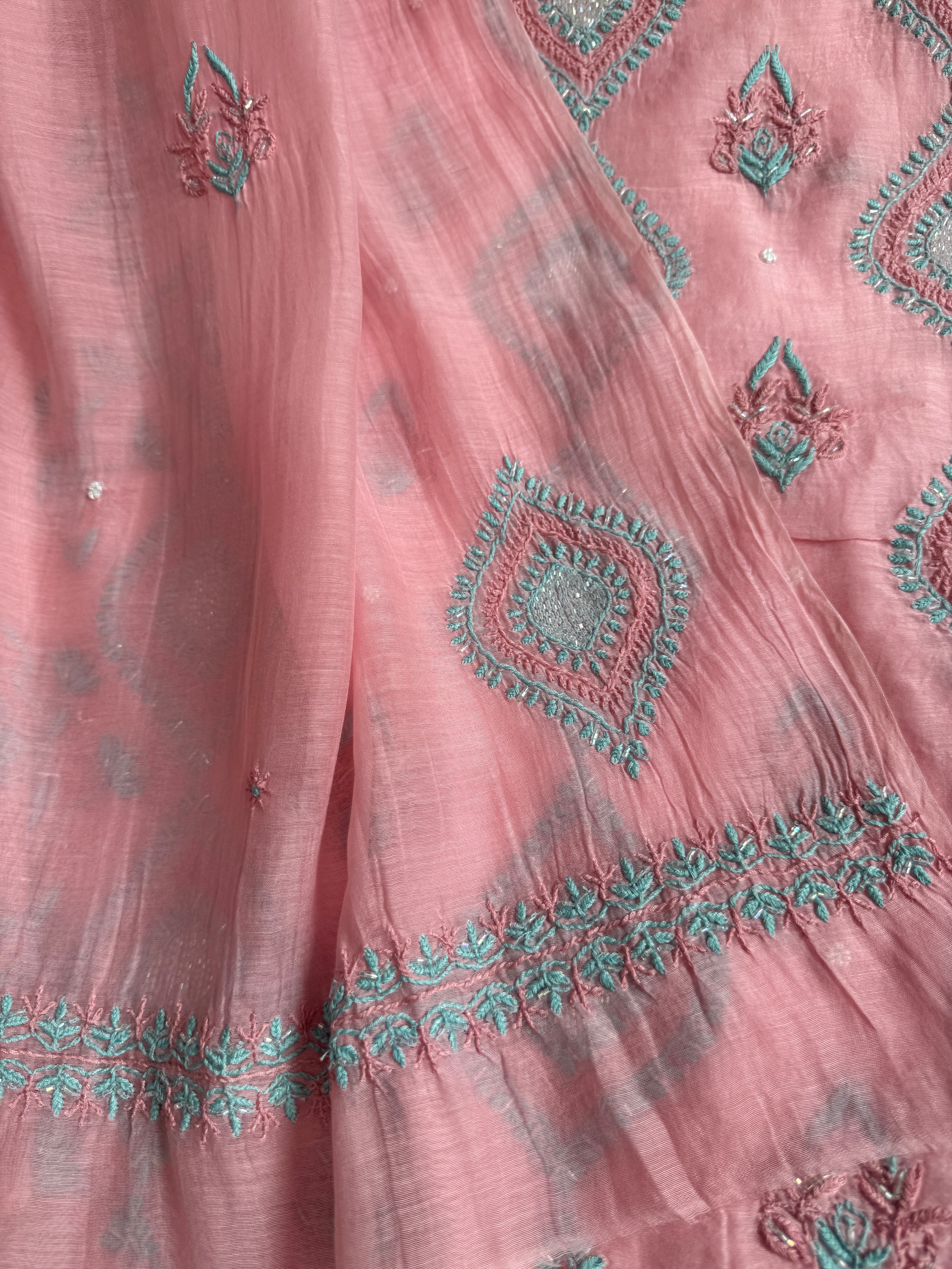 Mul Chanderi Chikankari - Unstitched Set - Multi Colour