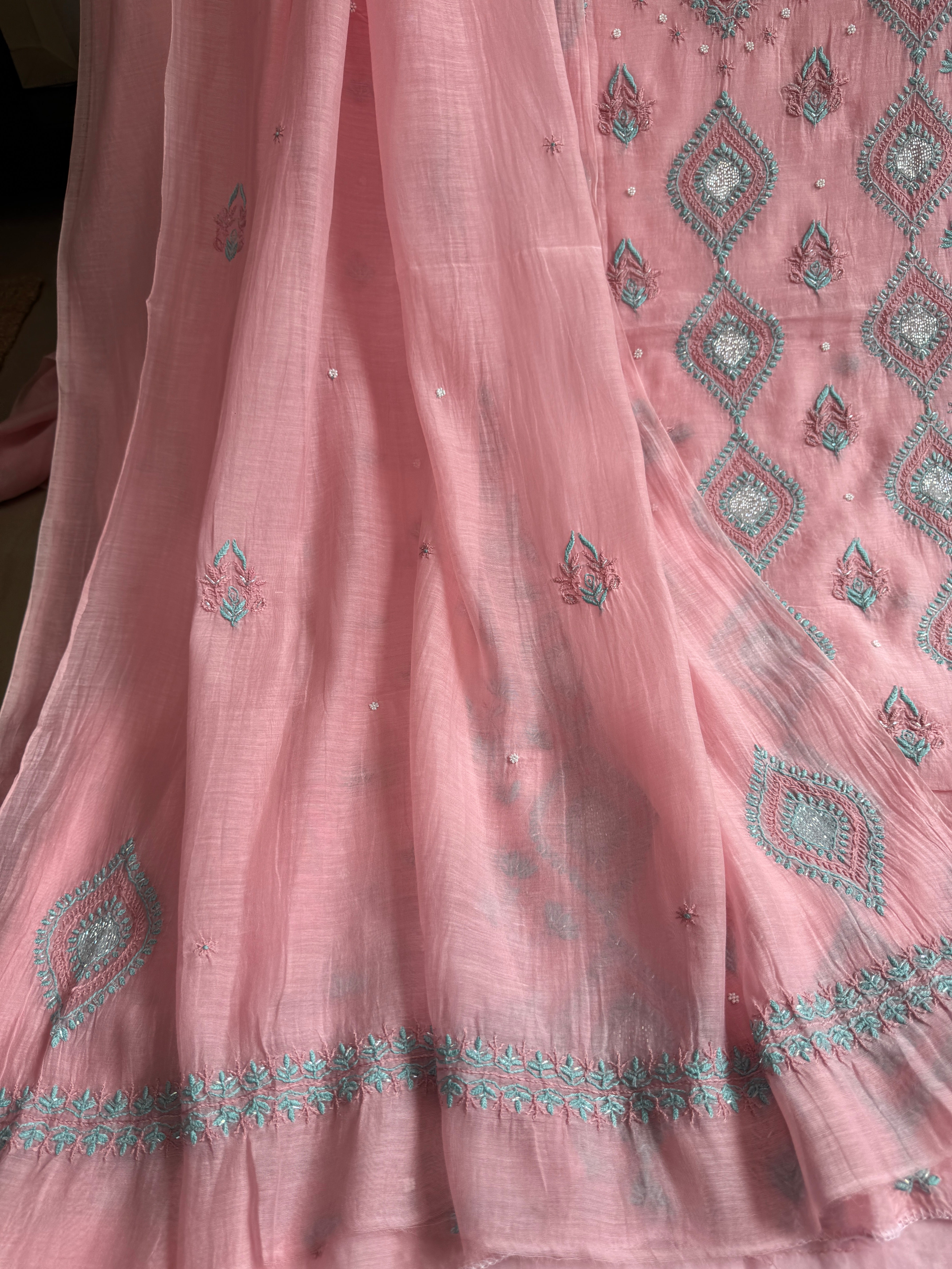 Mul Chanderi Chikankari - Unstitched Set - Multi Colour
