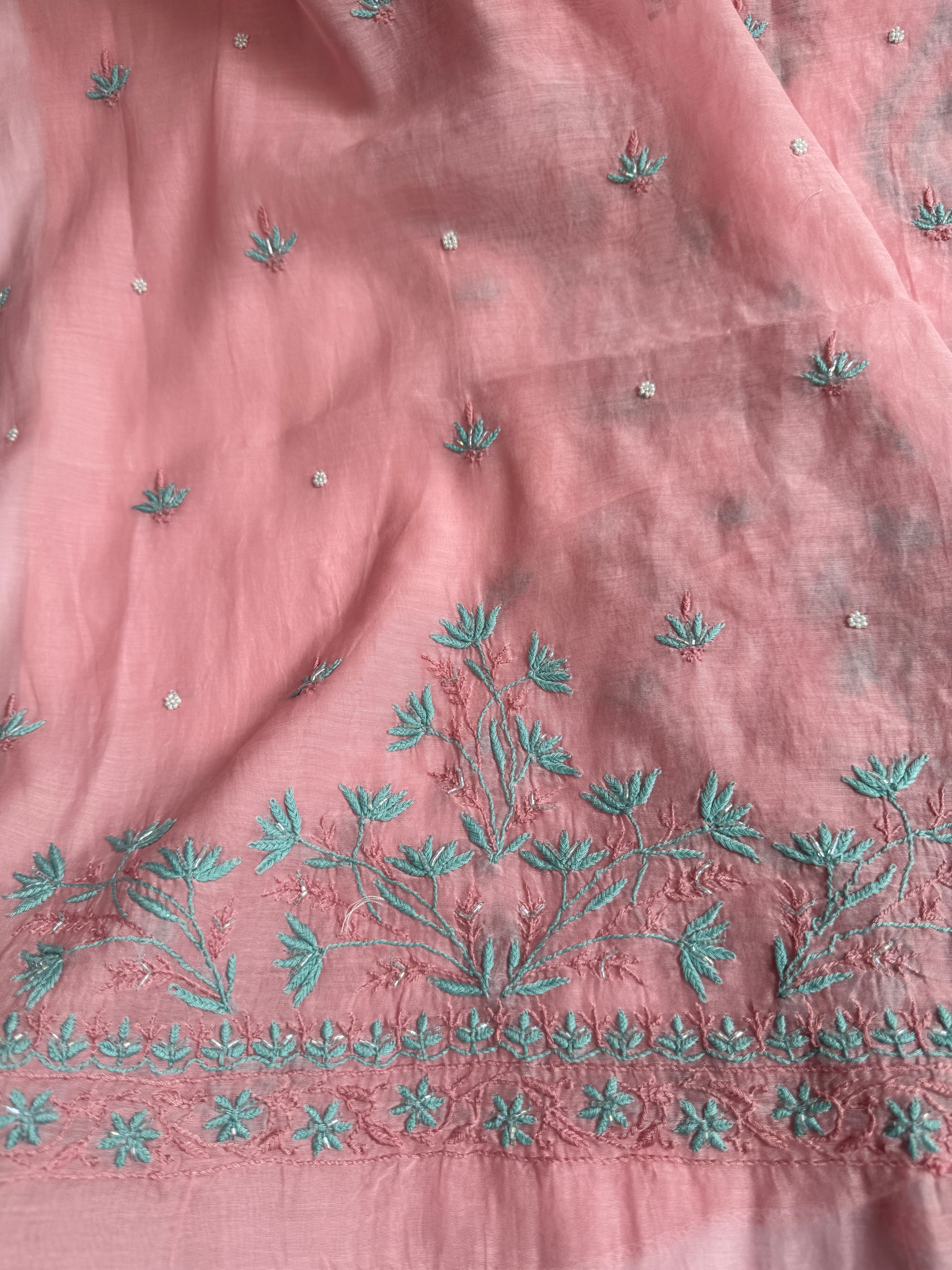 Mul Chanderi Chikankari - Unstitched Set - Multi Colour