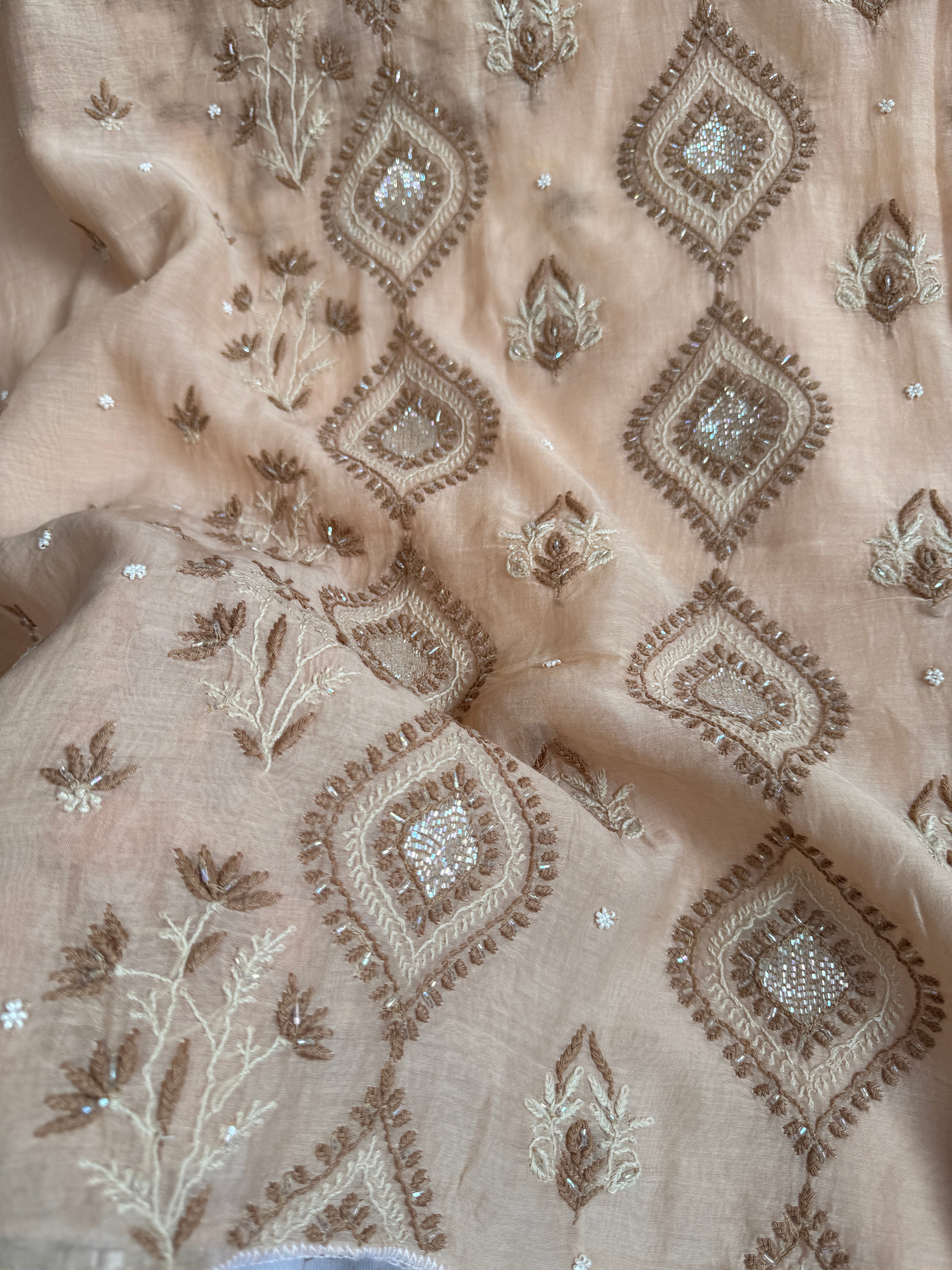 Mul Chanderi Chikankari - Unstitched Set - Multi Colour