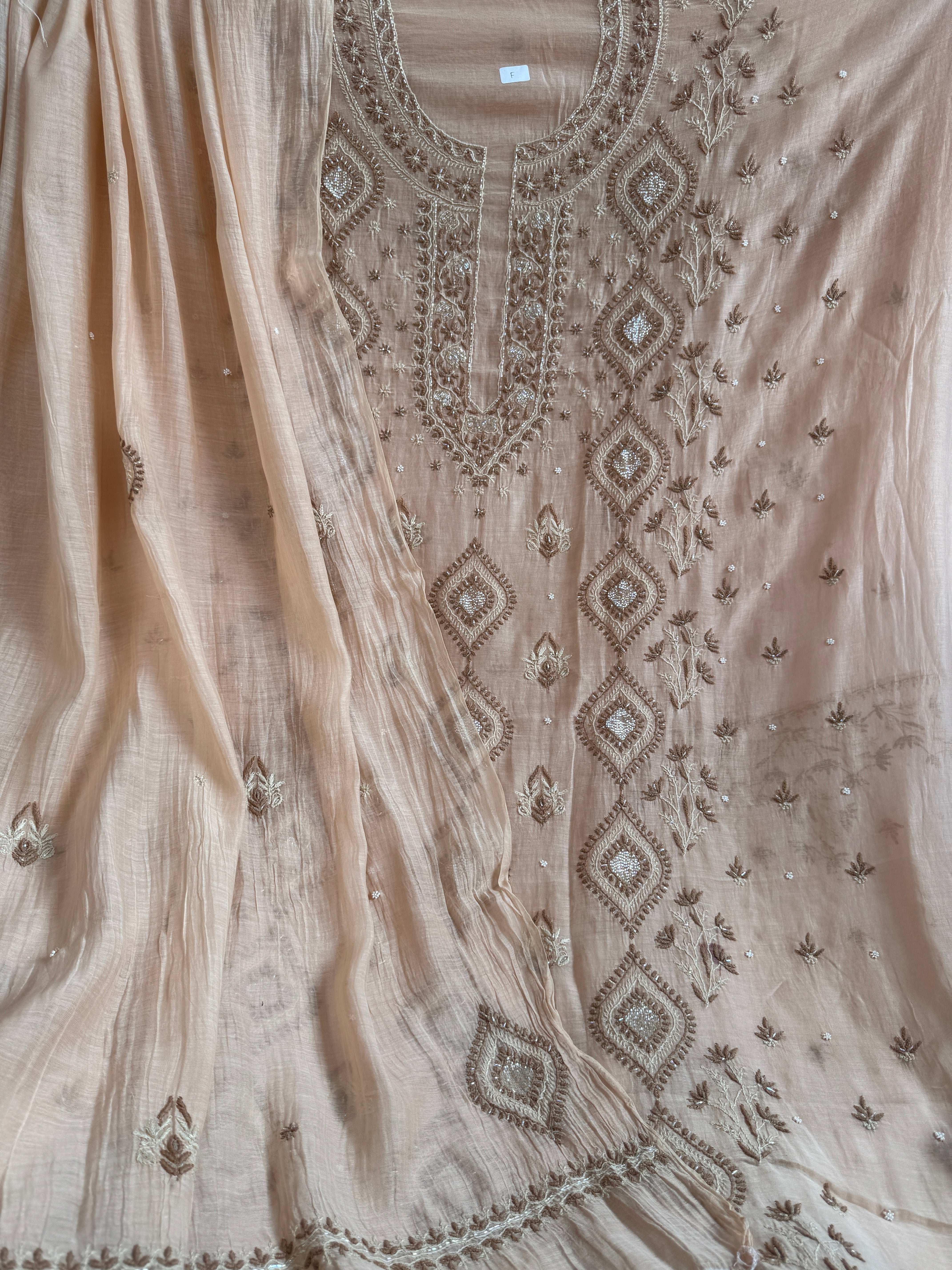 Mul Chanderi Chikankari - Unstitched Set - Multi Colour