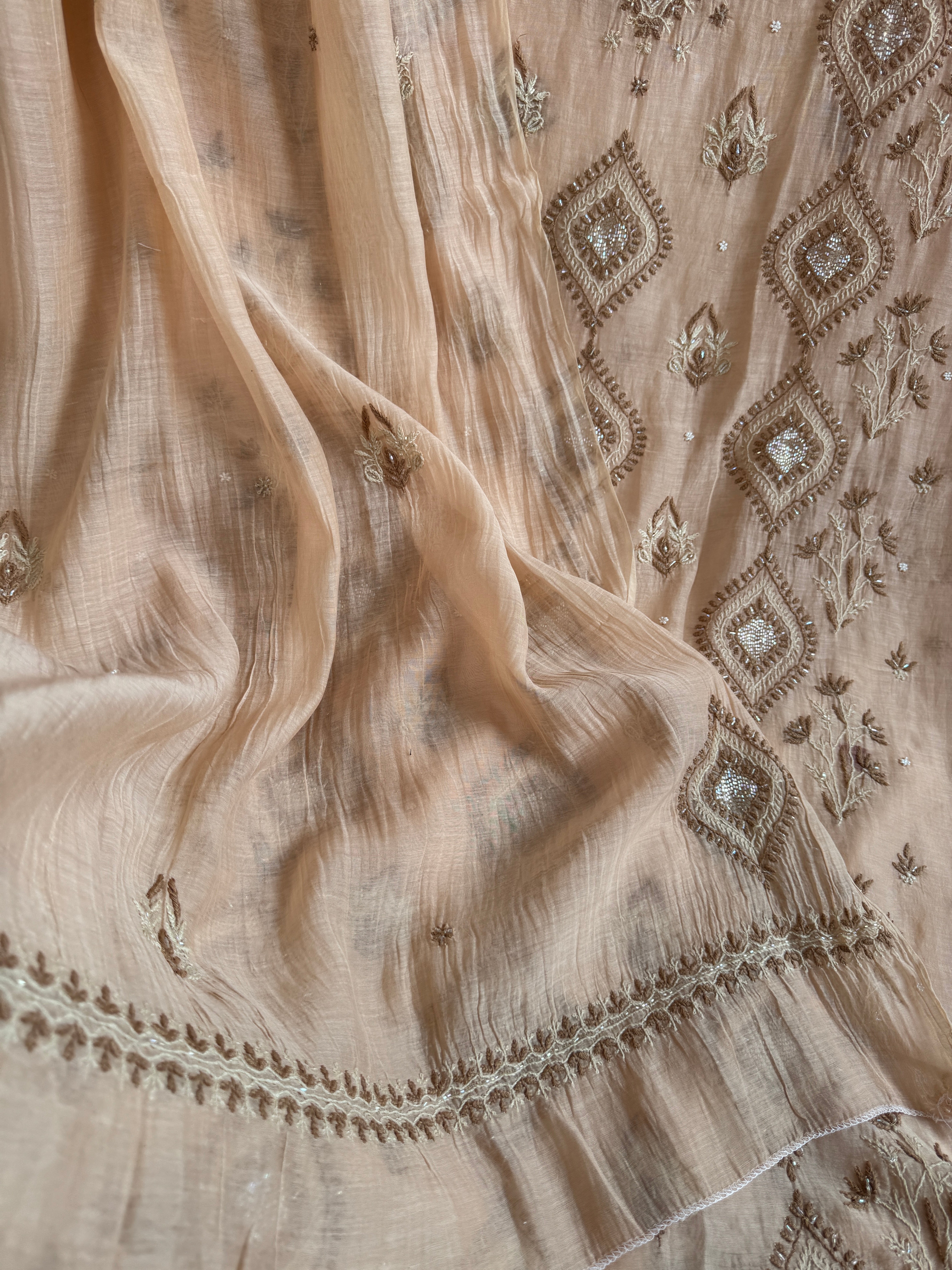 Mul Chanderi Chikankari - Unstitched Set - Multi Colour