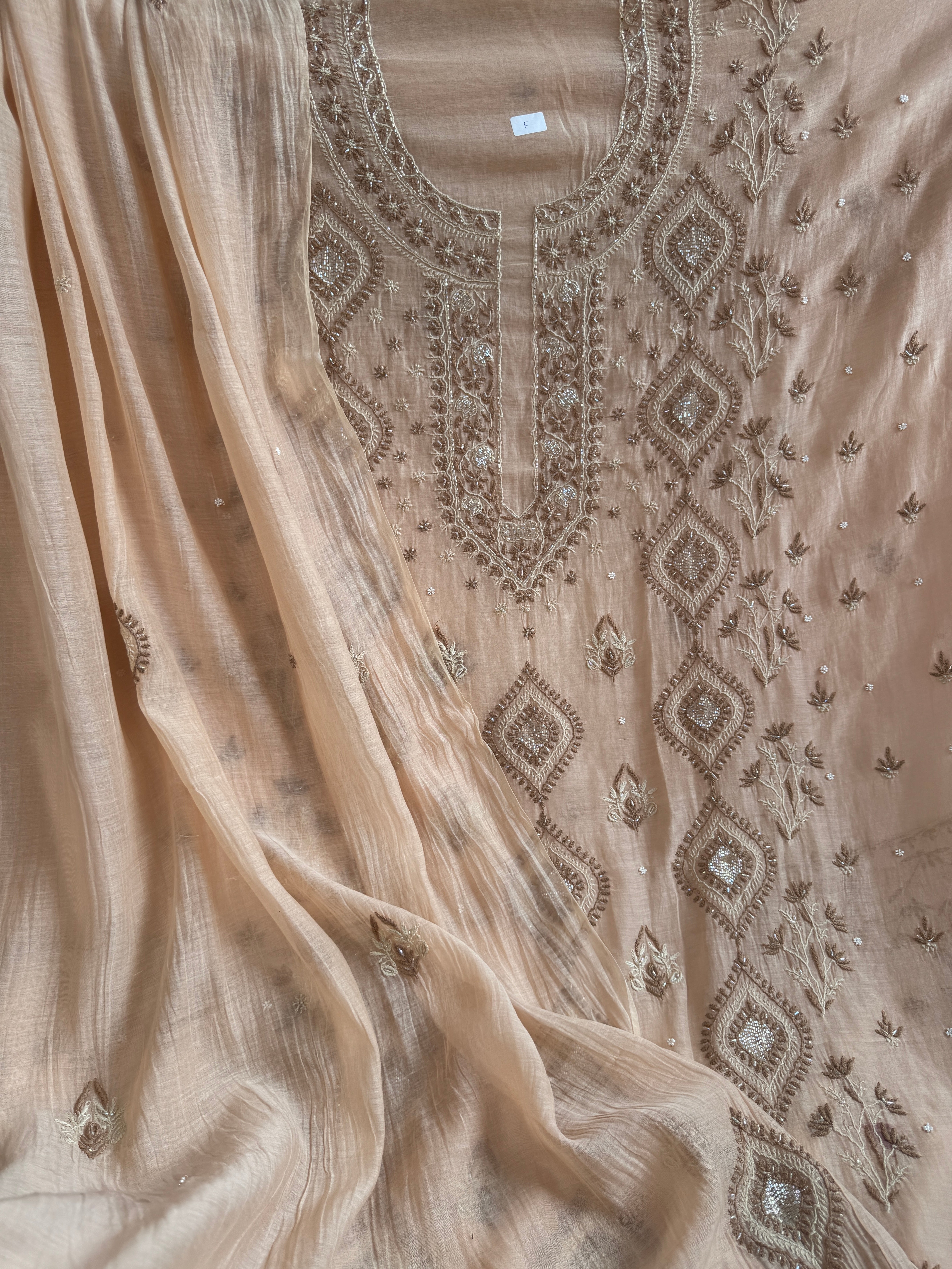 Mul Chanderi Chikankari - Unstitched Set - Multi Colour