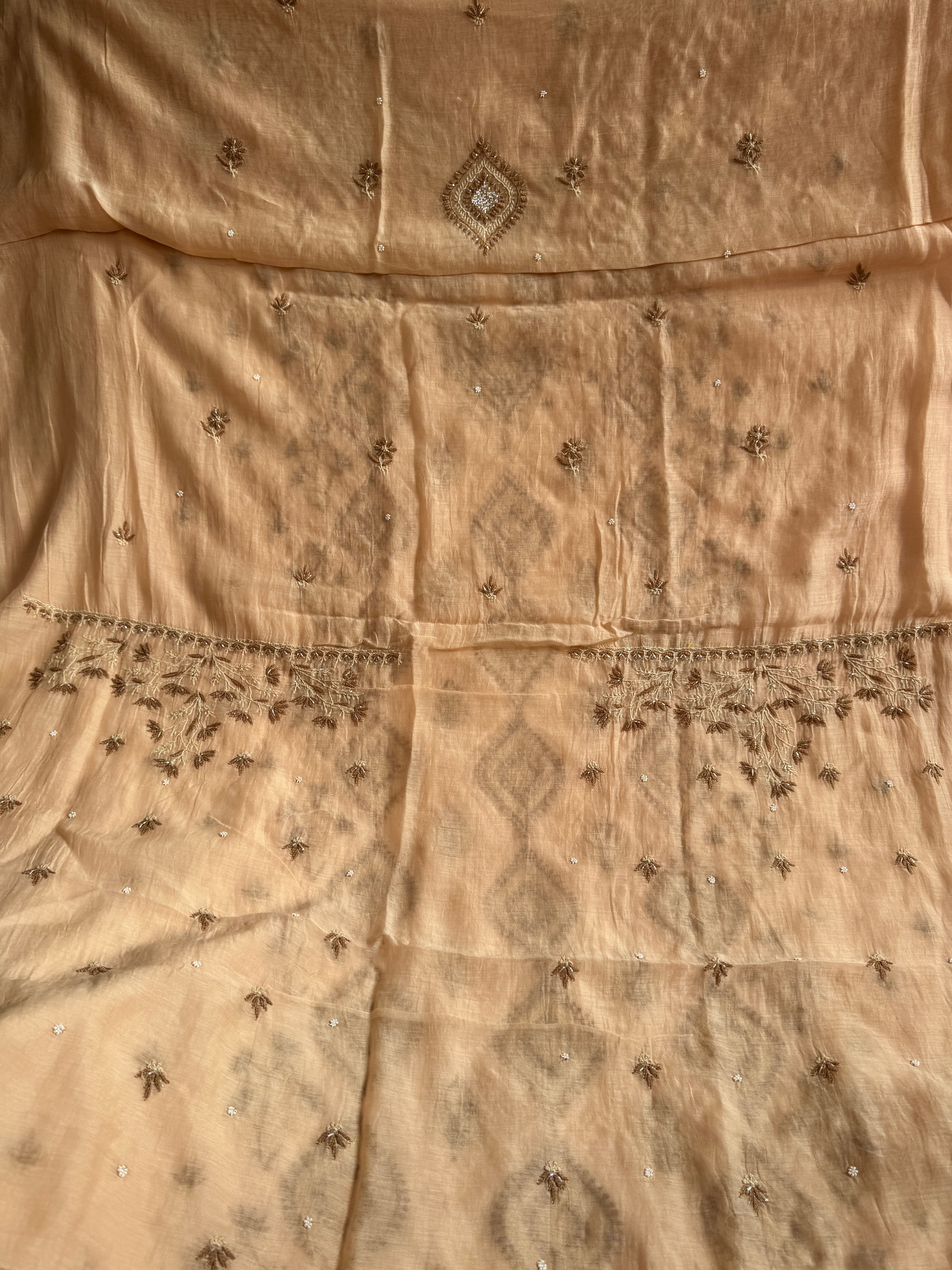 Mul Chanderi Chikankari - Unstitched Set - Multi Colour